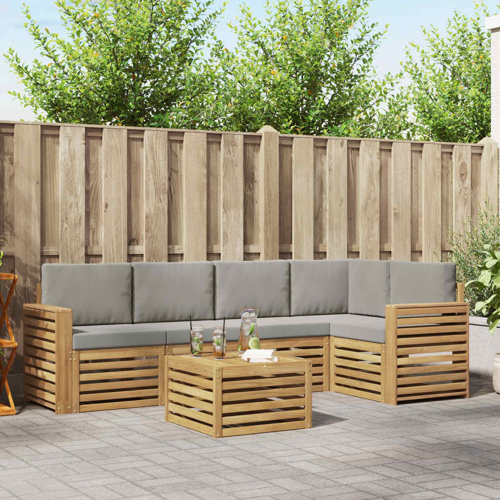 Buiten bankenset 6 pcs Wit en Lichtgrijs 59 x 59 x 37 cm