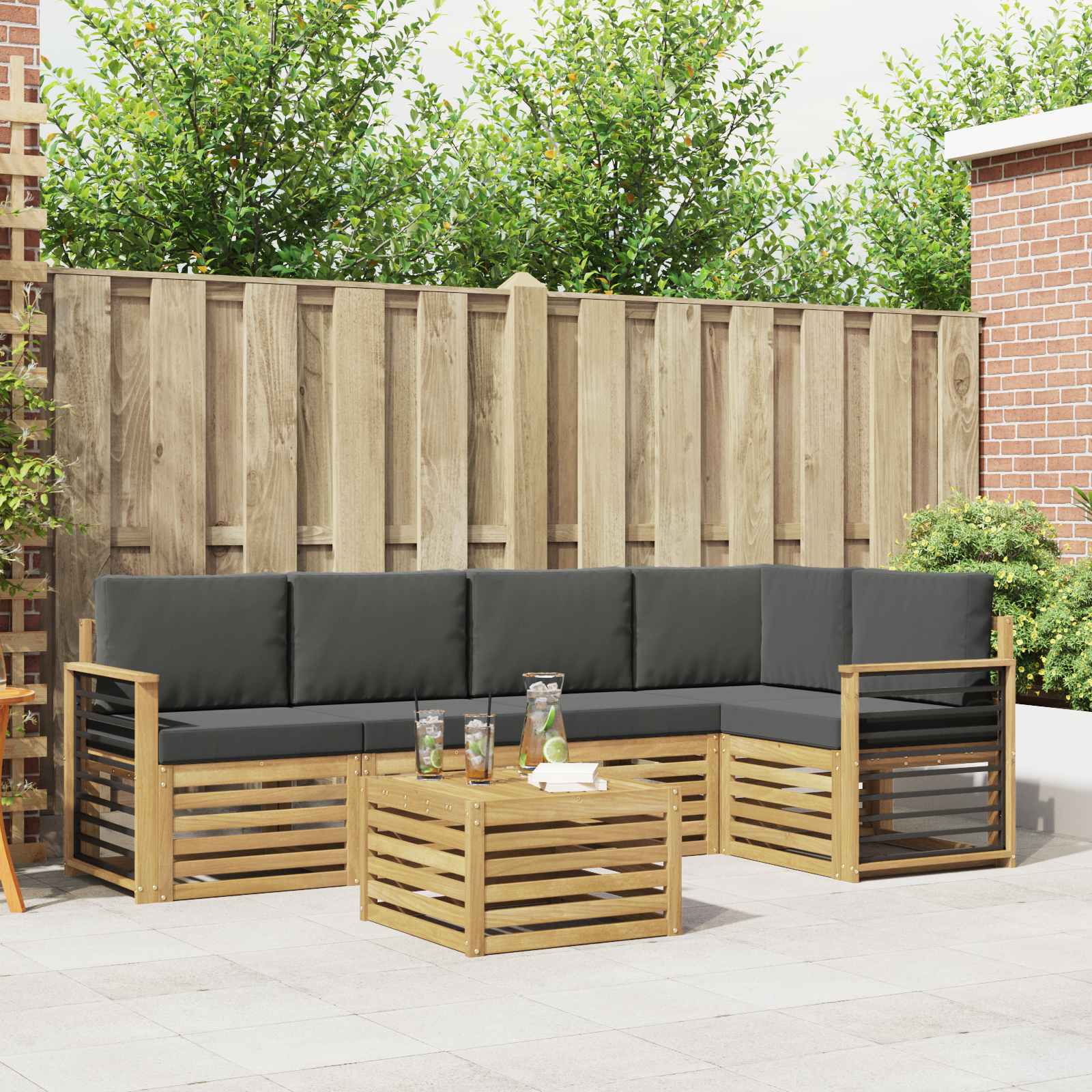 Buiten bankenset 6 pcs Wit en antracietkleurig 59 x 59 x 37 cm – afbeelding 1