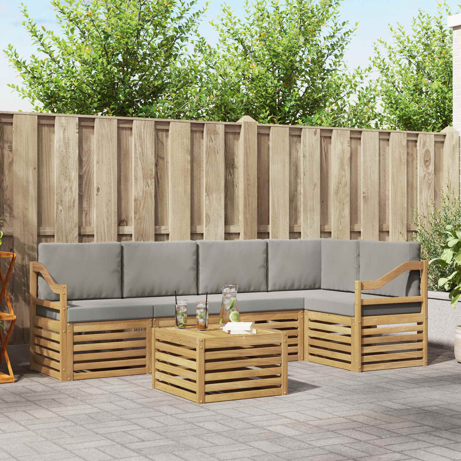 Buiten bankenset 6 pcs Wit en Lichtgrijs 59 x 59 x 37 cm – afbeelding 1