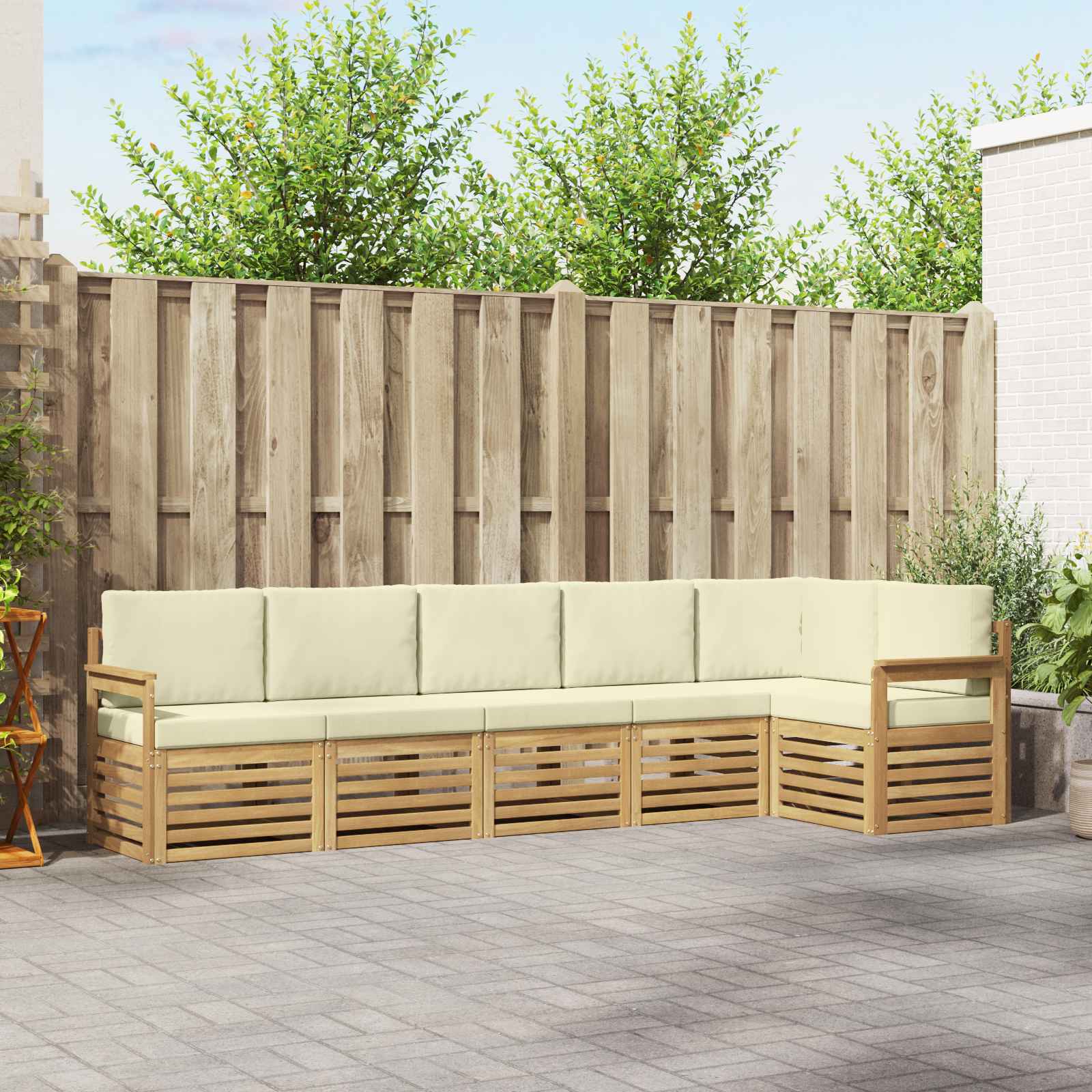 Buiten bankenset 6 pcs Wit en crèmekleurig 306 x 128,5 x 73 cm – afbeelding 1