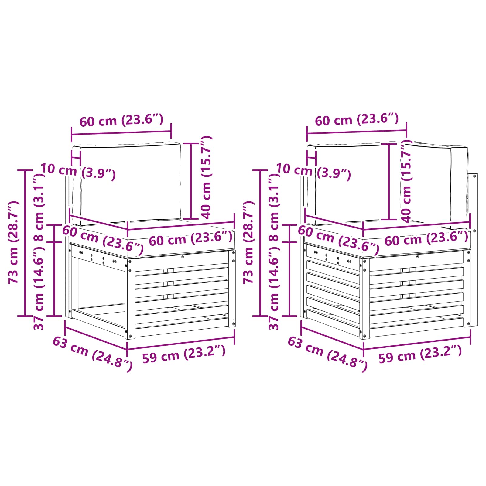 Buiten bankenset 6 pcs Wit en crèmekleurig 306 x 128,5 x 73 cm – afbeelding 9