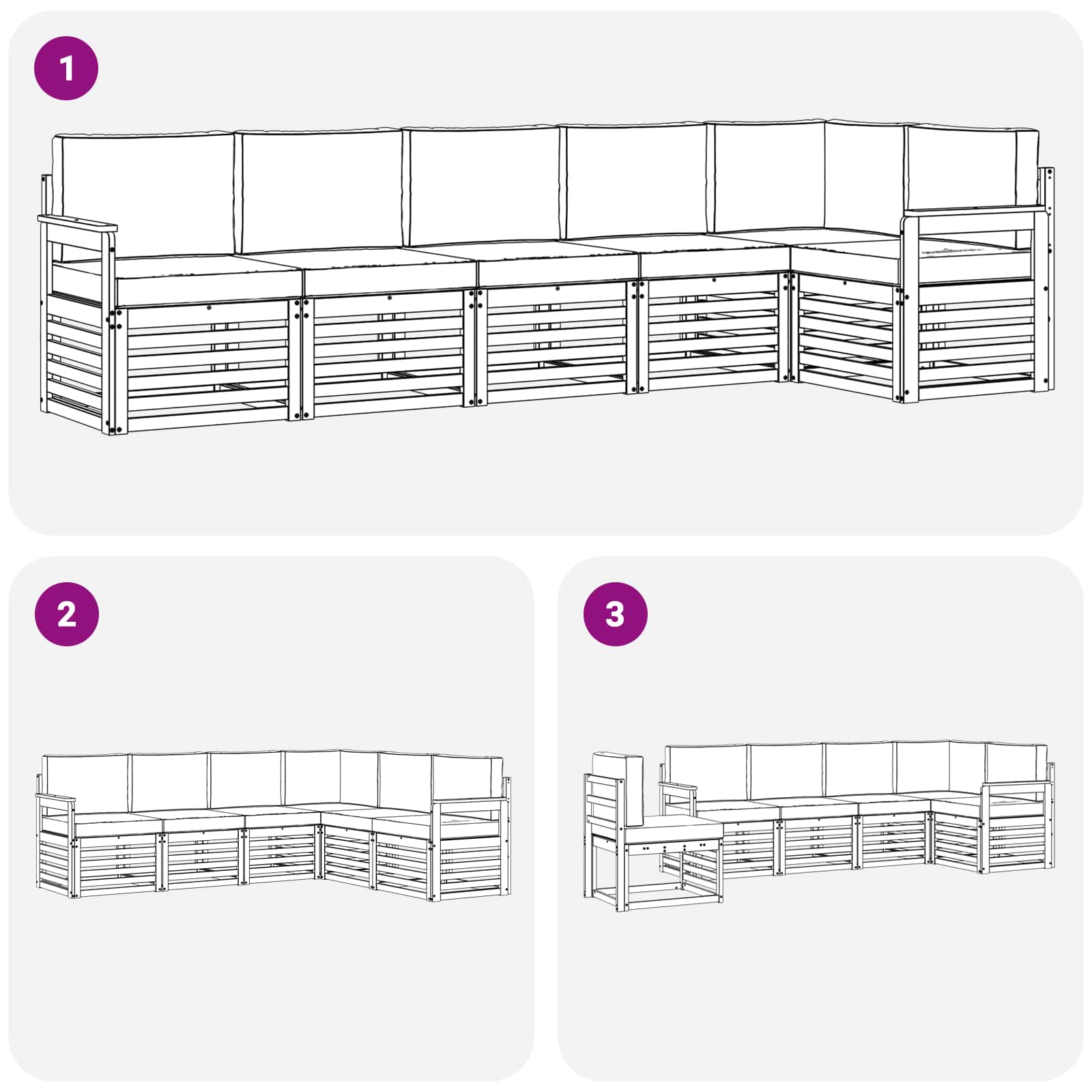 Buiten bankenset 6 pcs Wit en Beige 306 x 128,5 x 73 cm – afbeelding 7
