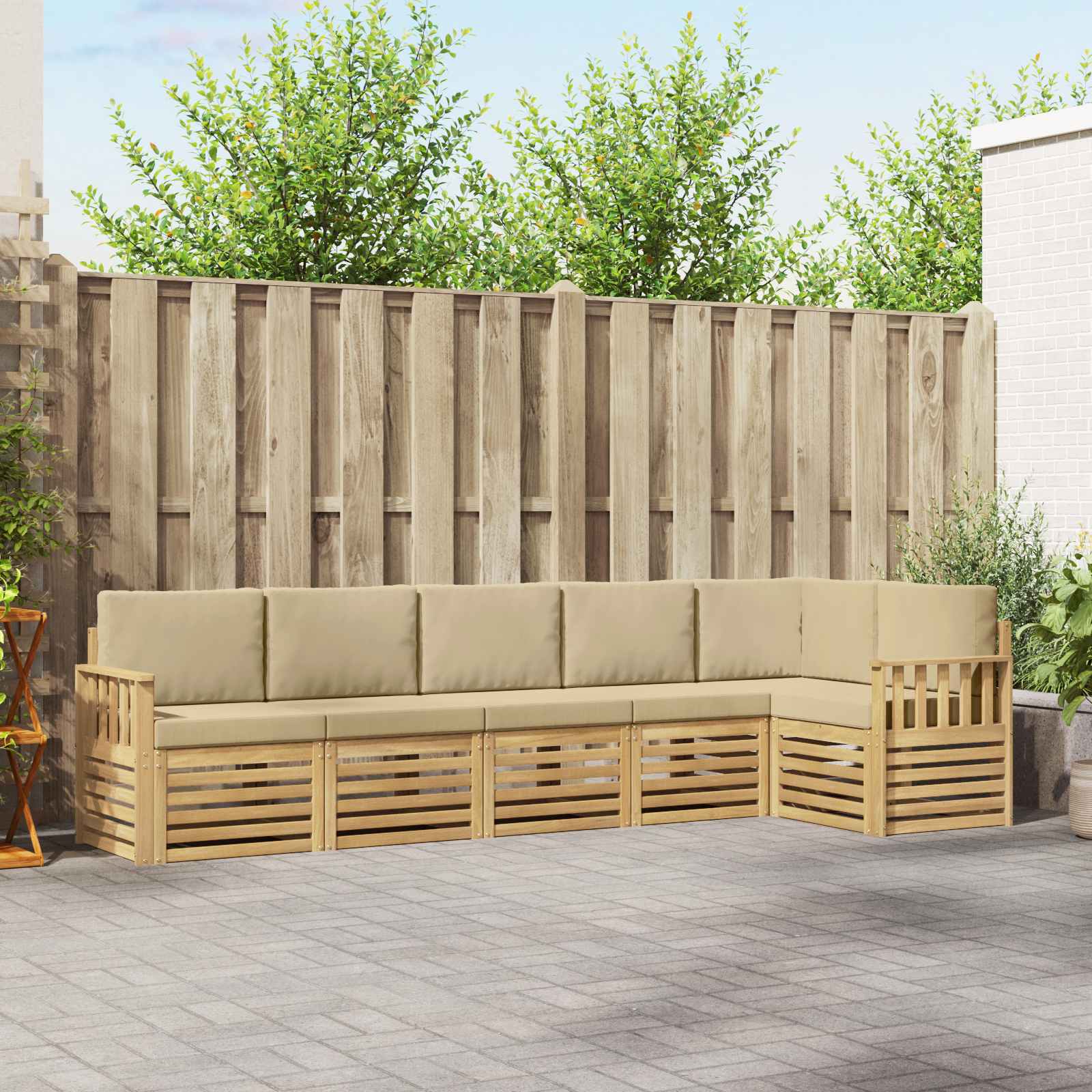 Buiten bankenset 6 pcs Wit en Beige 306 x 128,5 x 73 cm – afbeelding 1