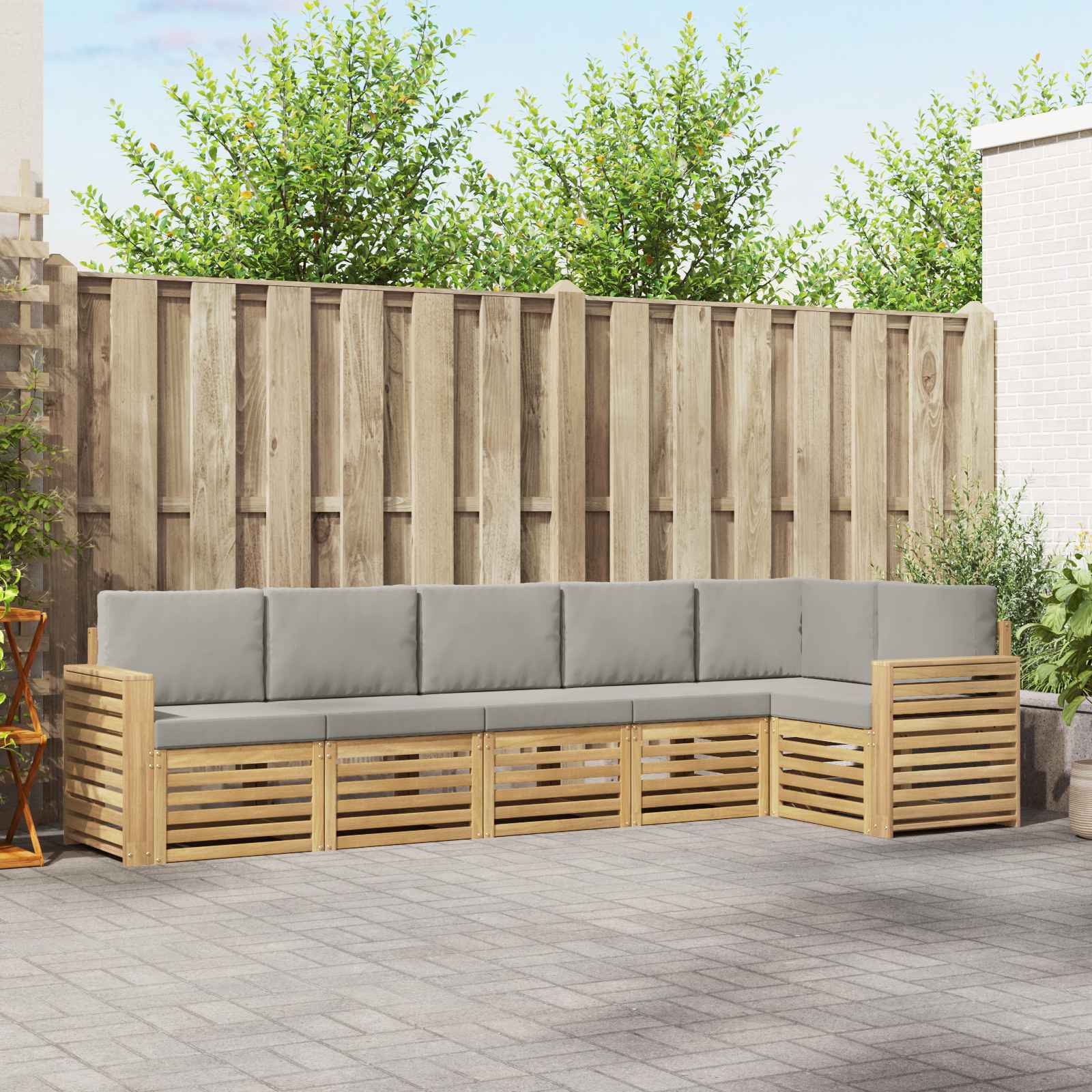 Buiten bankenset 6 pcs Wit en Lichtgrijs 310 x 132,5 x 73 cm – afbeelding 1