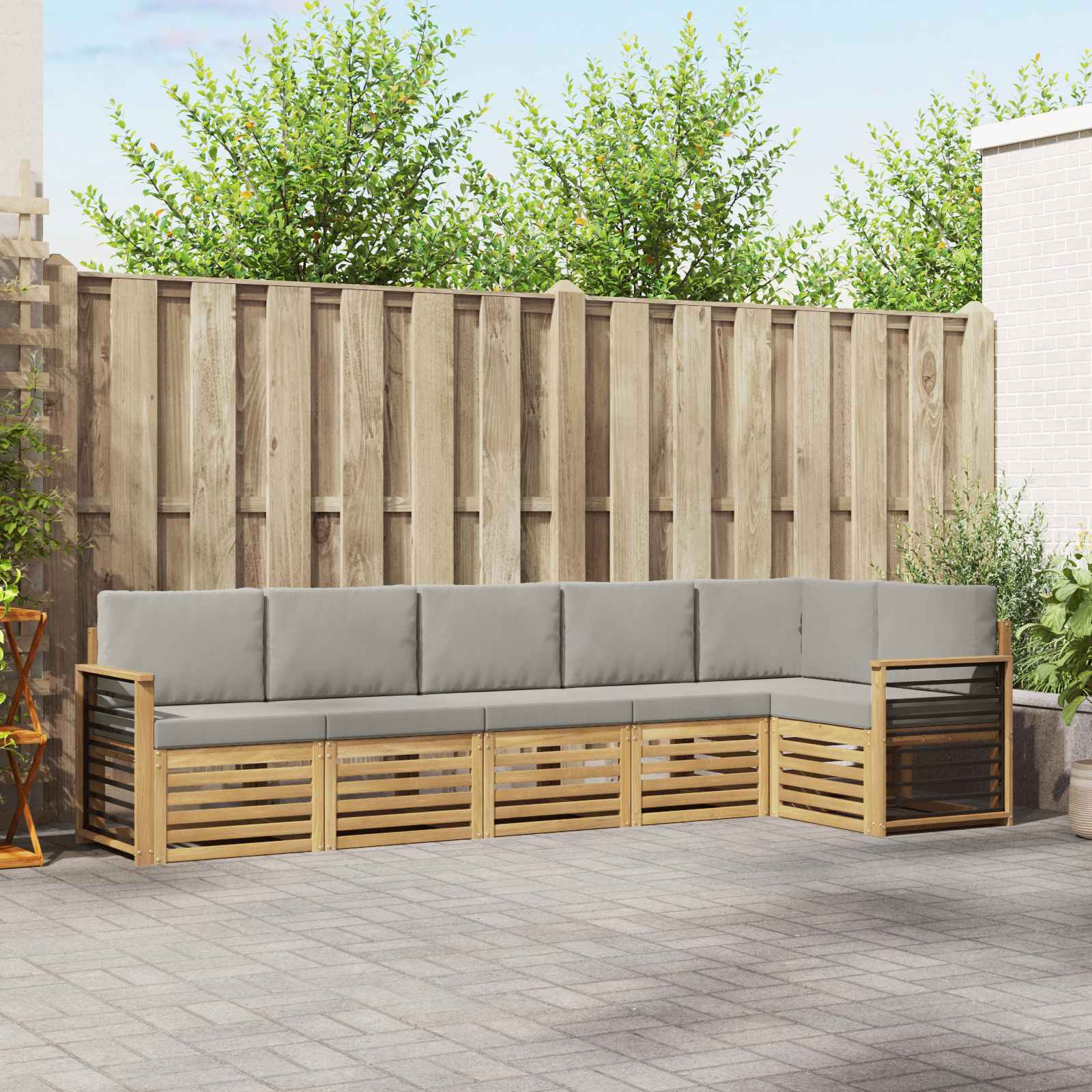 Buiten bankenset 6 pcs Wit en Lichtgrijs 306 x 128,5 x 73 cm