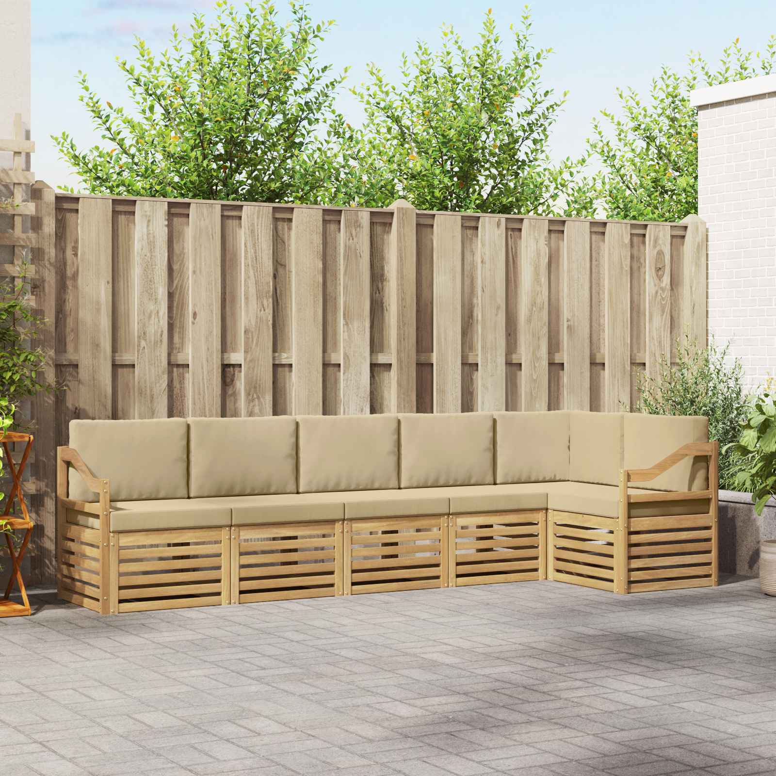 Buiten bankenset 6 pcs Wit en Beige 304 x 126,5 x 73 cm – afbeelding 1