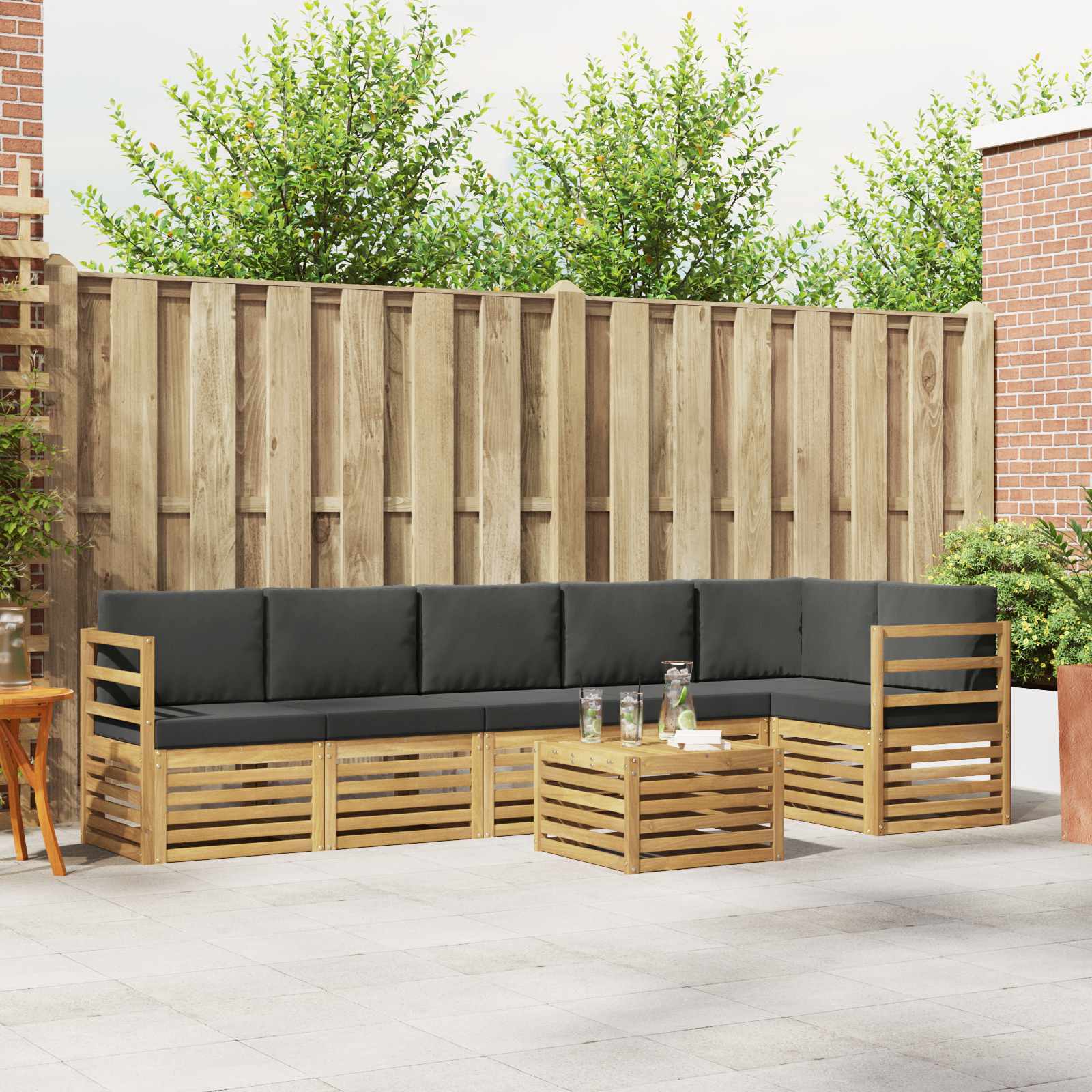 Buiten bankenset 7 pcs Wit en antracietkleurig 59 x 59 x 37 cm – afbeelding 1