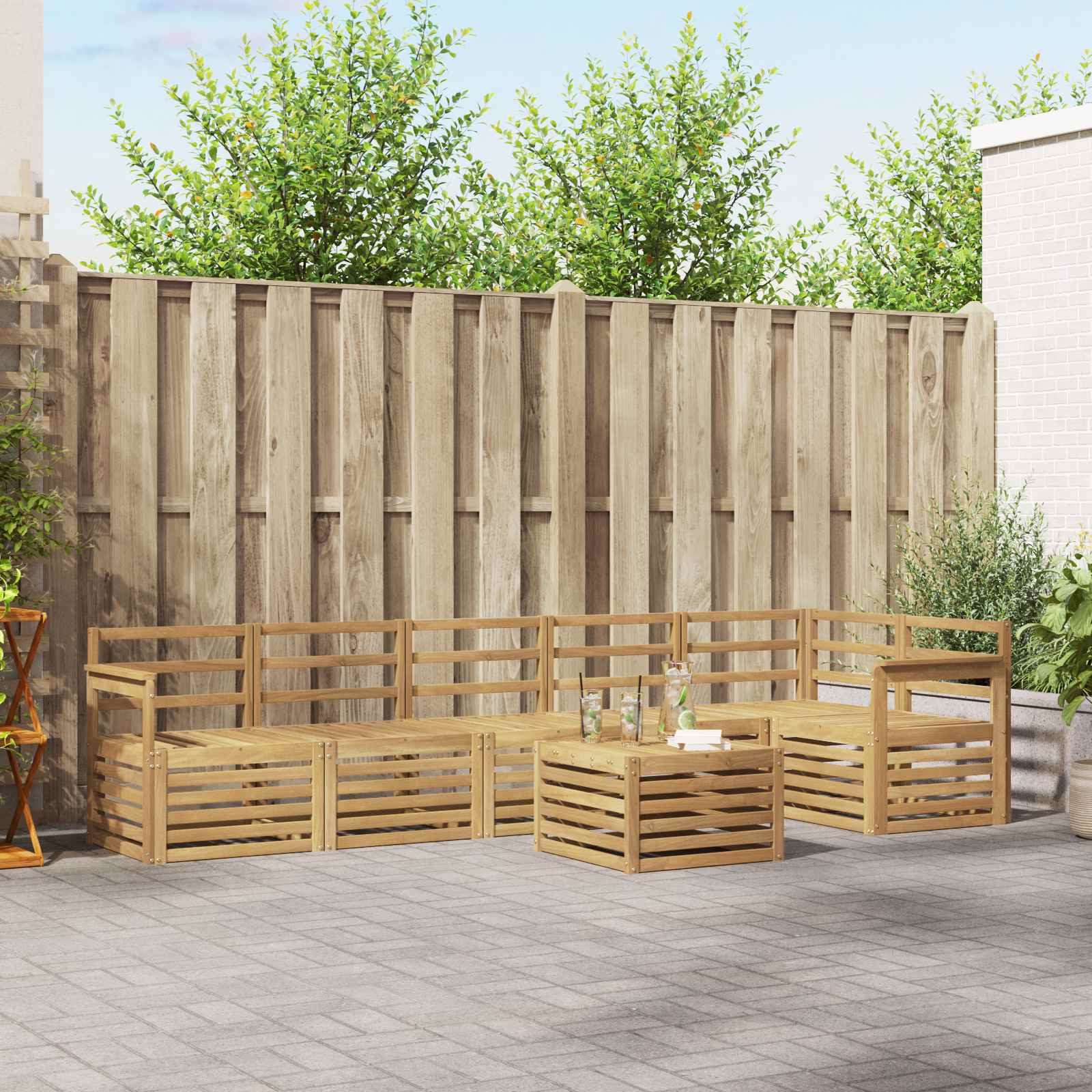 Buiten bankenset 7 pcs Wit 59 x 59 x 37 cm Massief Acaciahout – afbeelding 1