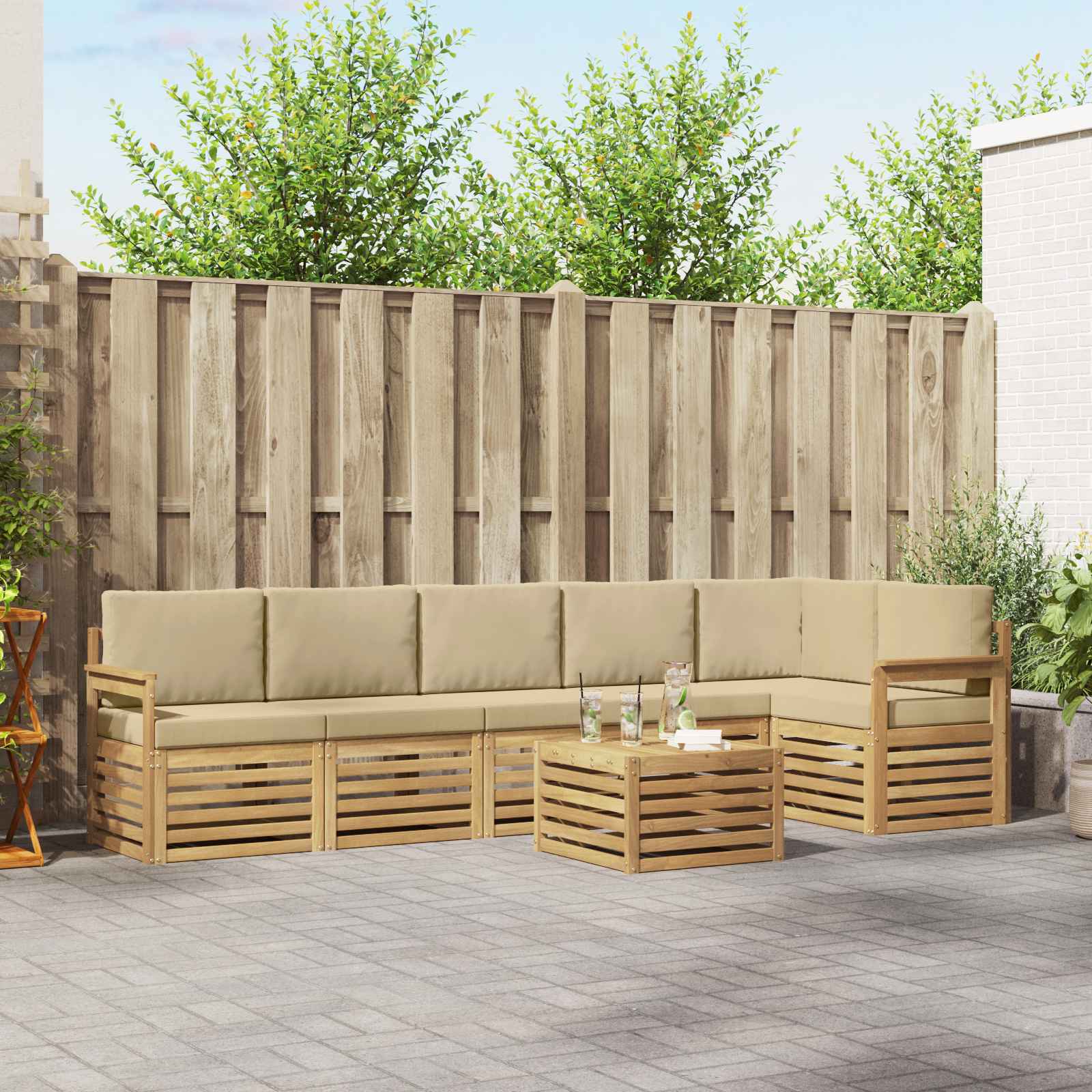 Buiten bankenset 7 pcs Wit en Beige 59 x 59 x 37 cm Polyester – afbeelding 1