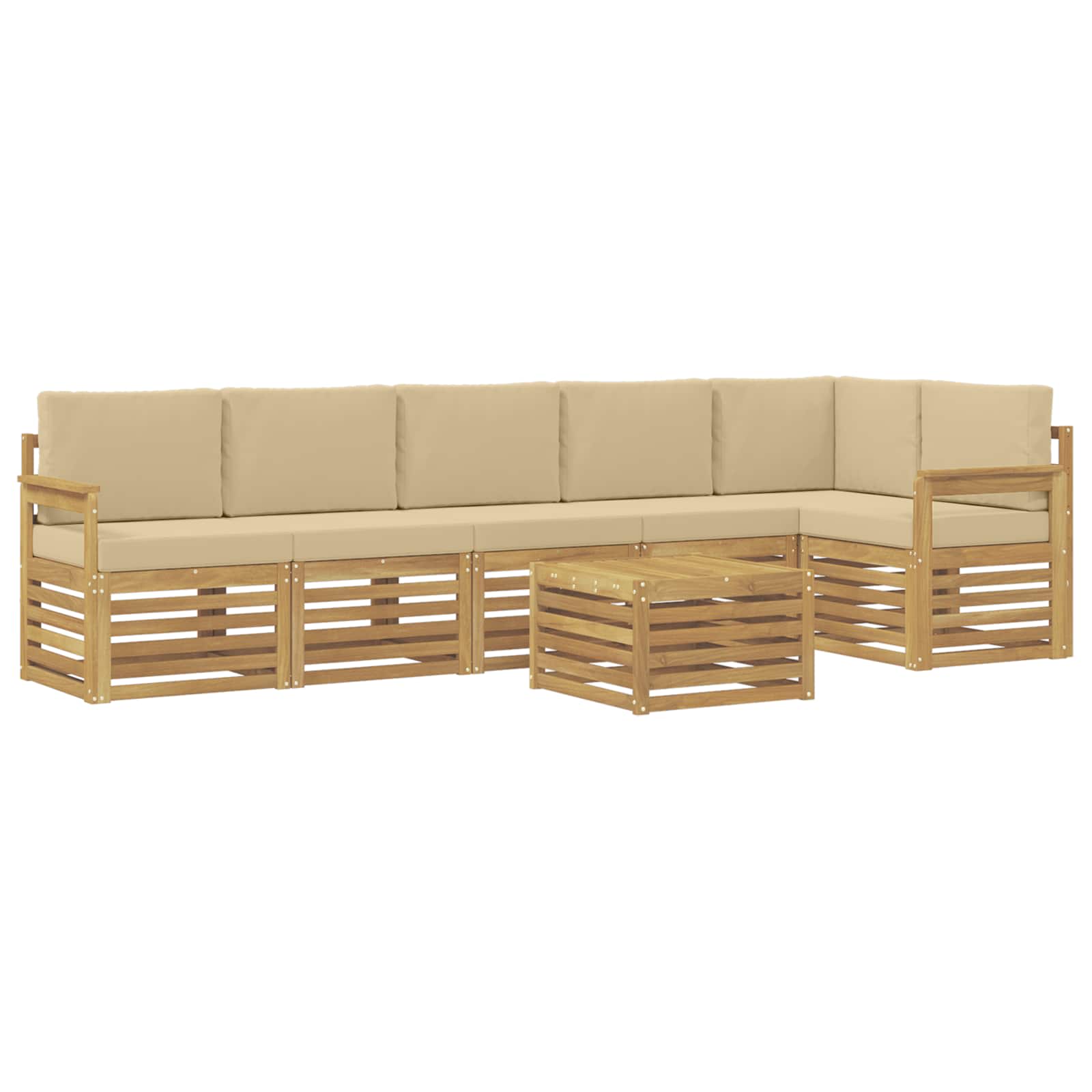 Buiten bankenset 7 pcs Wit en Beige 59 x 59 x 37 cm Polyester – afbeelding 2