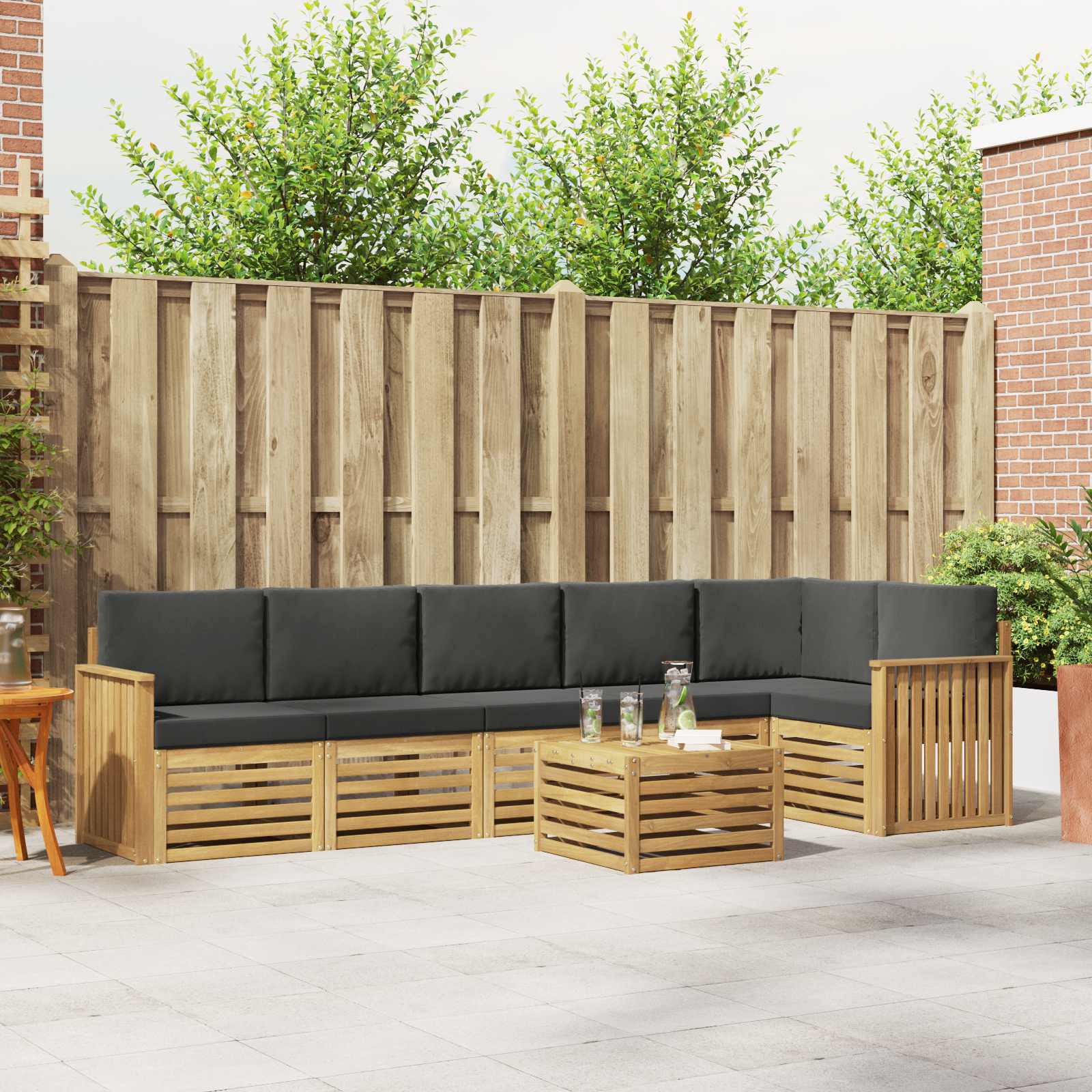 Buiten bankenset 7 pcs Wit en antracietkleurig 59 x 59 x 37 cm – afbeelding 1