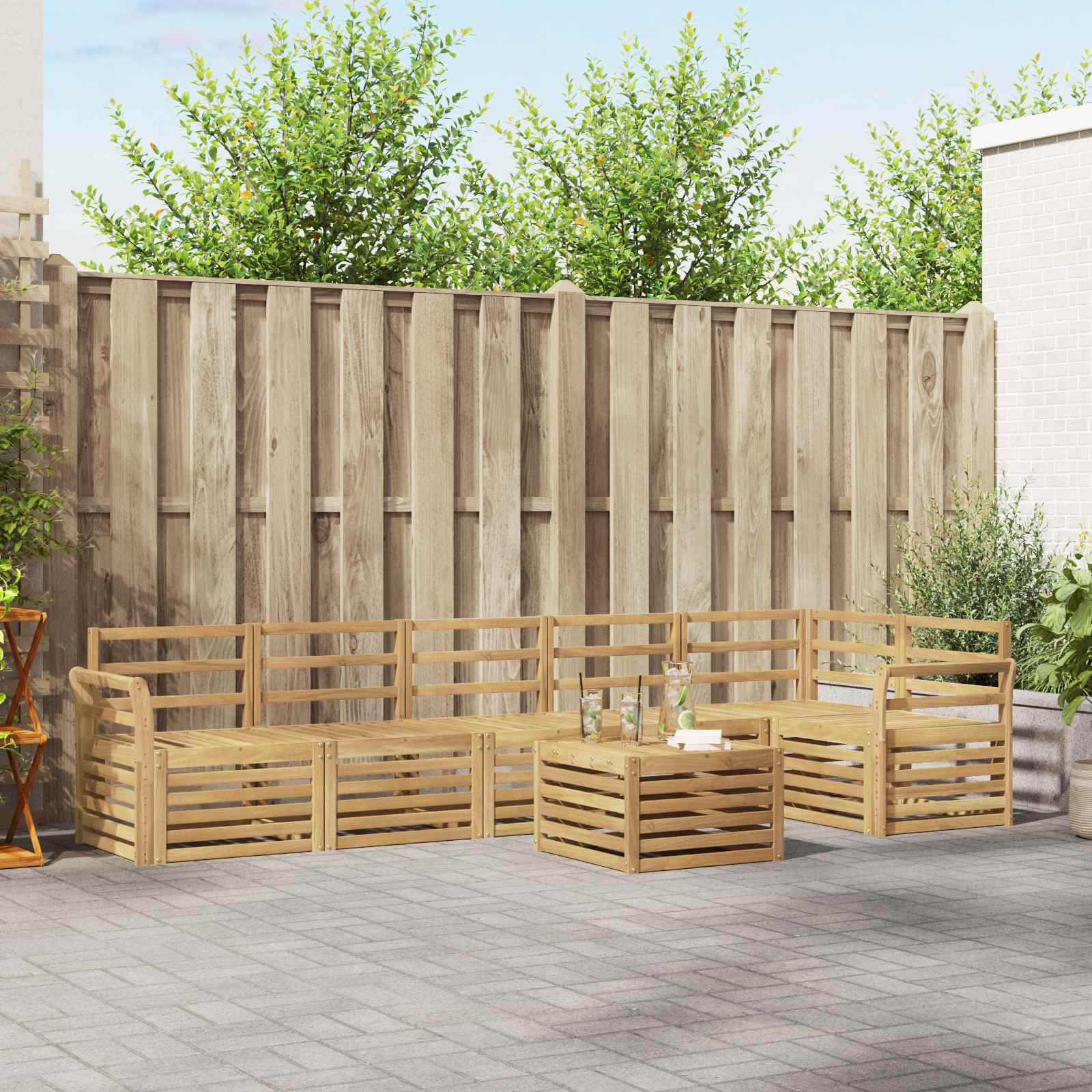 Buiten bankenset 7 pcs Wit 59 x 59 x 37 cm Massief Acaciahout
