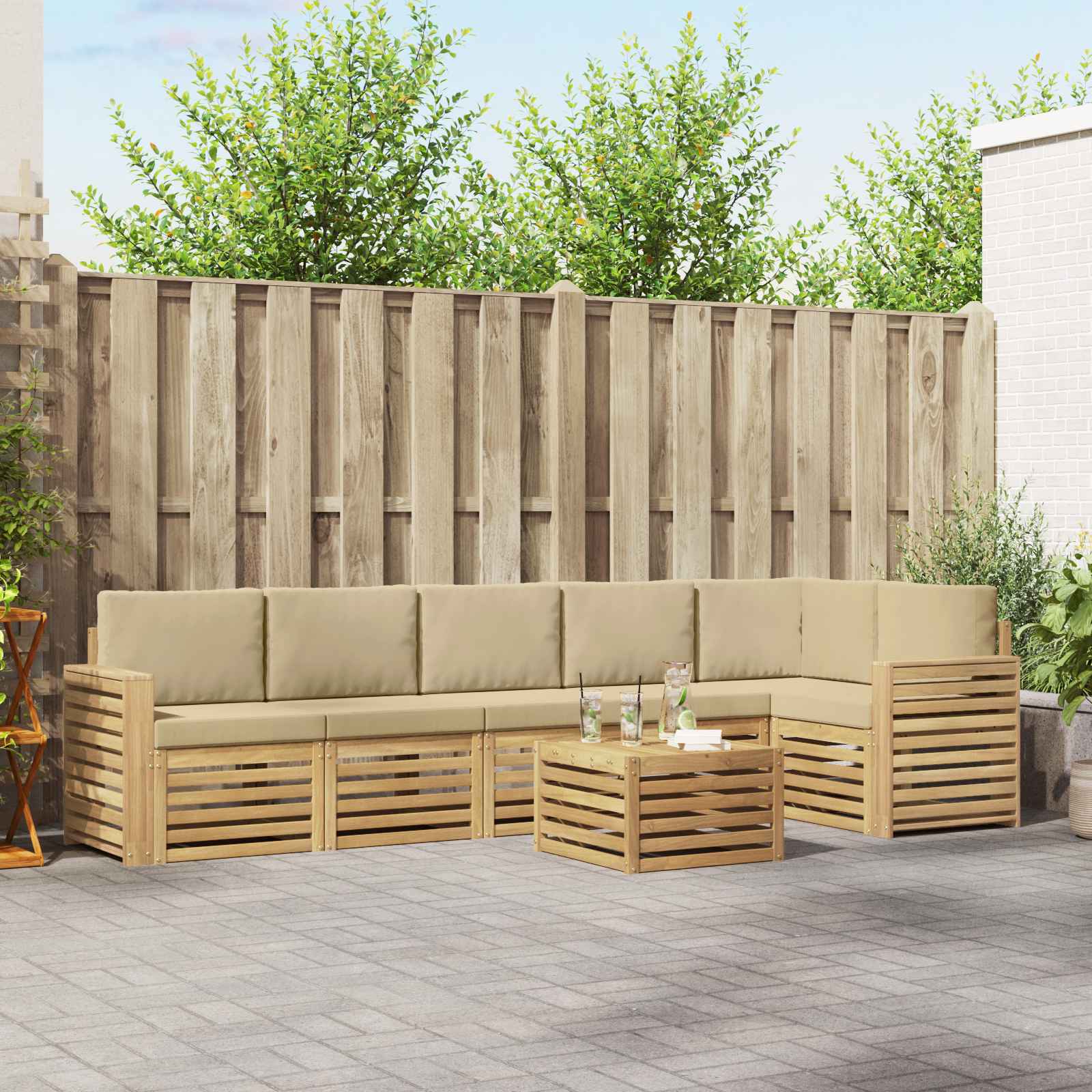Buiten bankenset 7 pcs Wit en Beige 59 x 59 x 37 cm Polyester – afbeelding 1