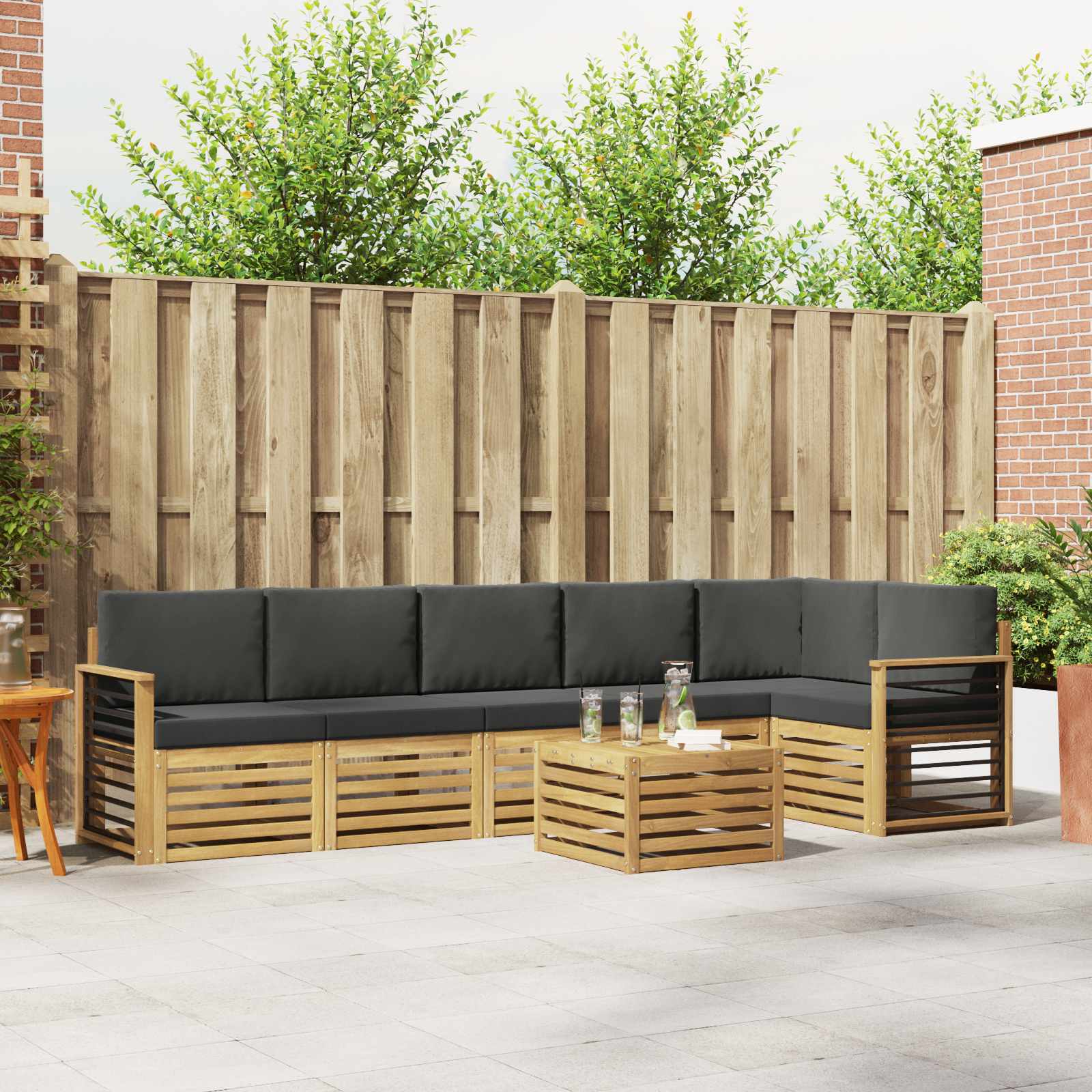 Buiten bankenset 7 pcs Wit en antracietkleurig 59 x 59 x 37 cm – afbeelding 1