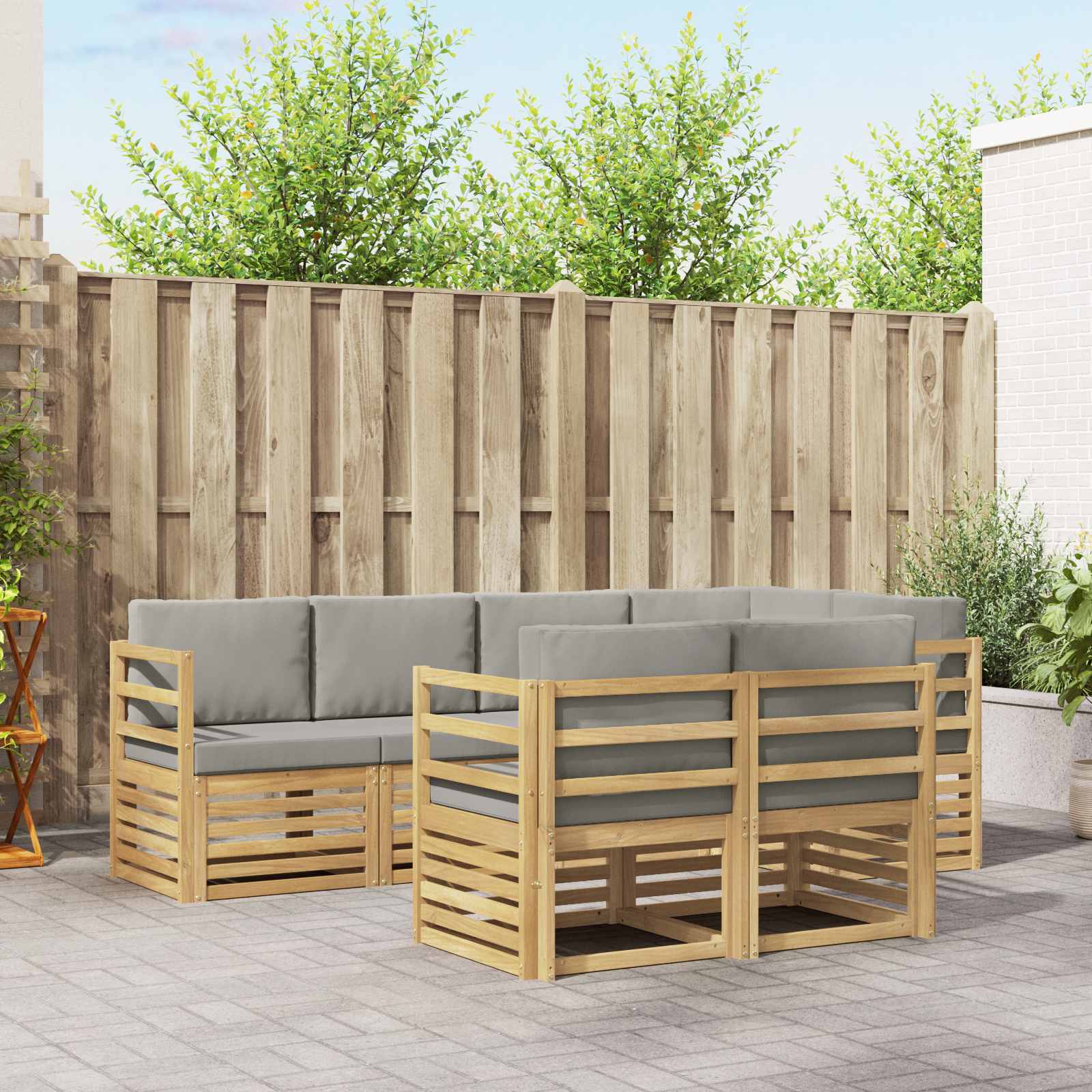 Buiten bankenset 7 pcs Wit en Lichtgrijs 245 x 126,5 x 73 cm