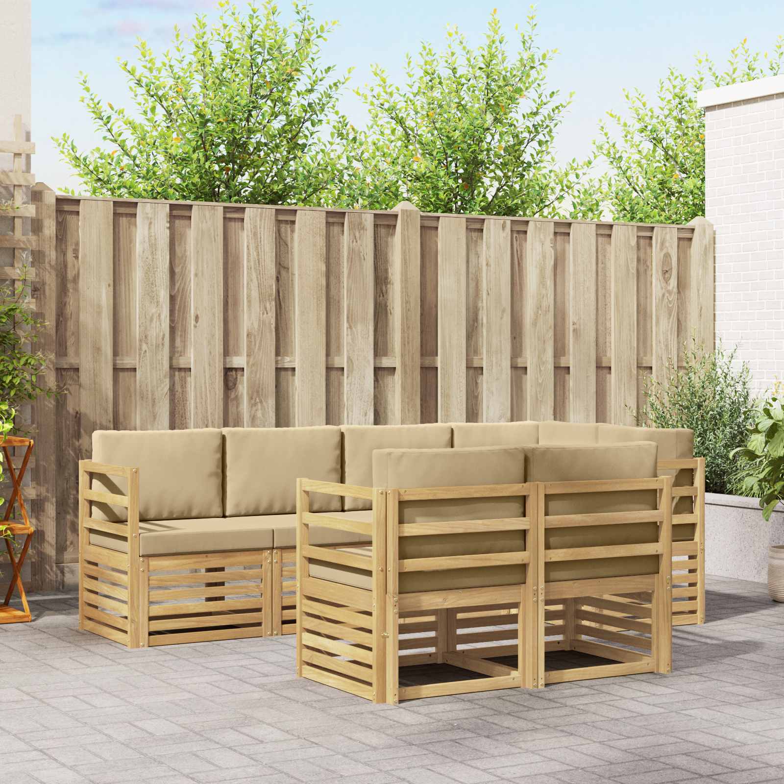Buiten bankenset 7 pcs Wit en Beige 245 x 126,5 x 73 cm
