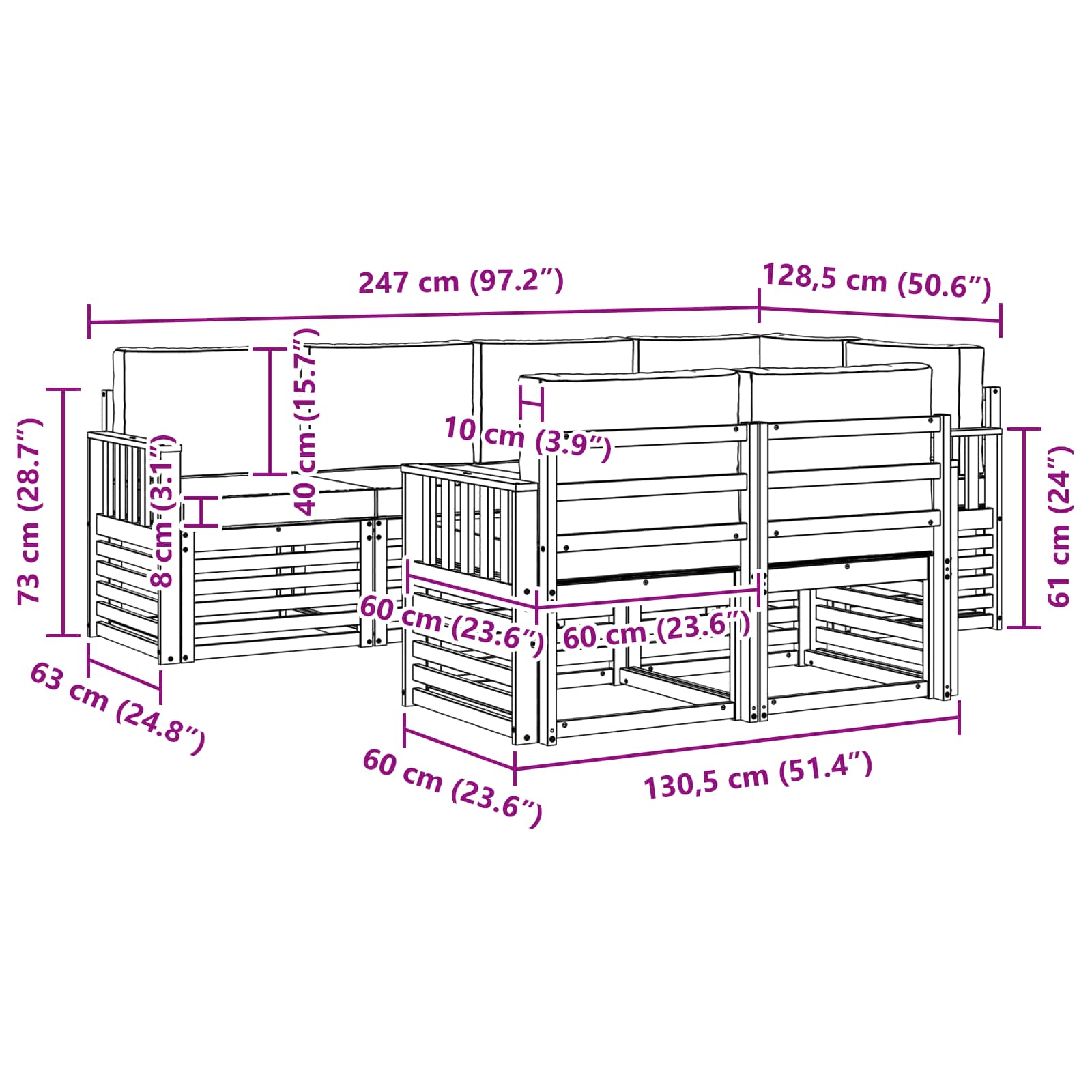 Buiten bankenset 7 pcs Wit en antracietkleurig – afbeelding 7