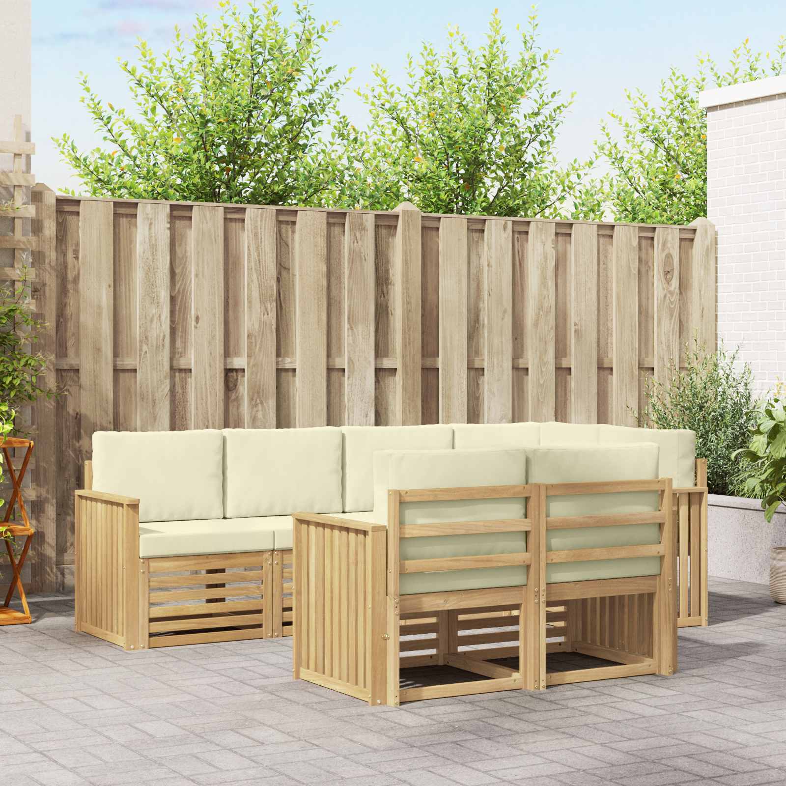 Buiten bankenset 7 pcs Wit en crèmekleurig 247 x 128,5 x 73 cm – afbeelding 1