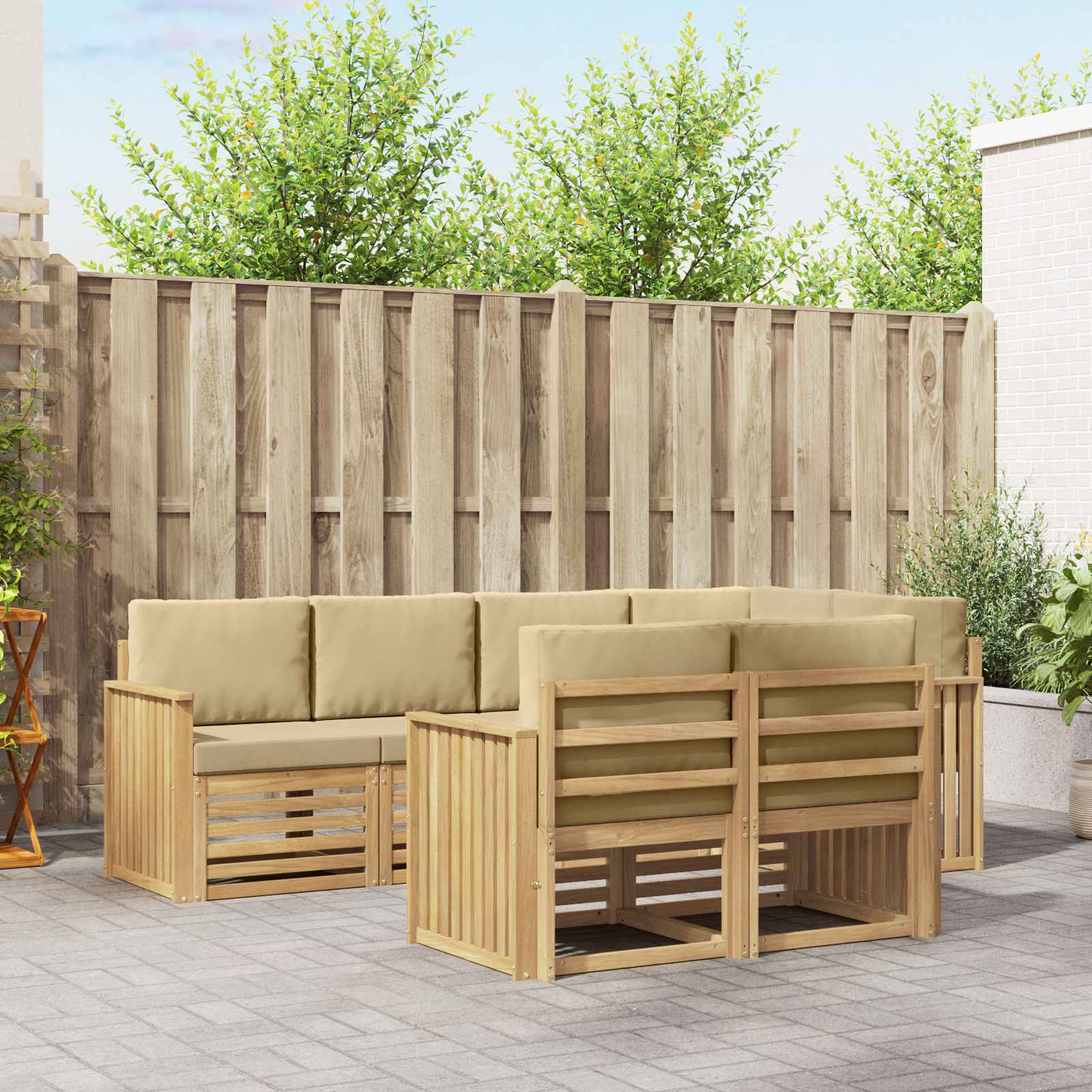 Buiten bankenset 7 pcs Wit en Beige 247 x 128,5 x 73 cm – afbeelding 1