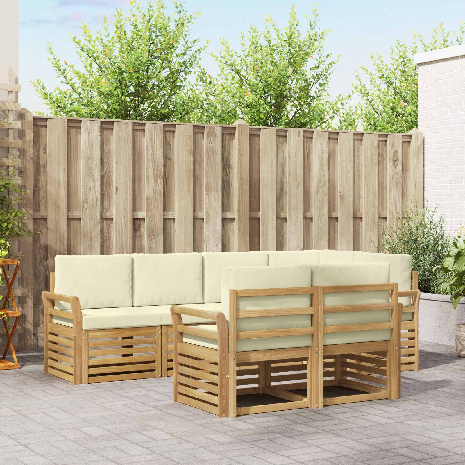 Buiten bankenset 7 pcs Wit en crèmekleurig 249 x 130,5 x 73 cm – afbeelding 1