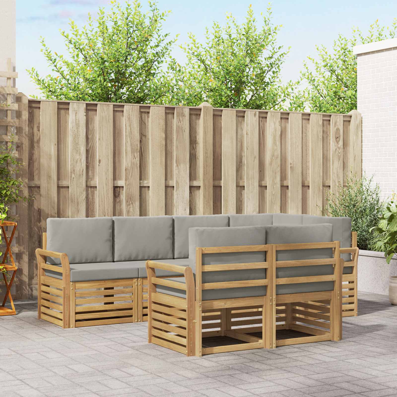 Buiten bankenset 7 pcs Wit en Lichtgrijs 249 x 130,5 x 73 cm – afbeelding 1