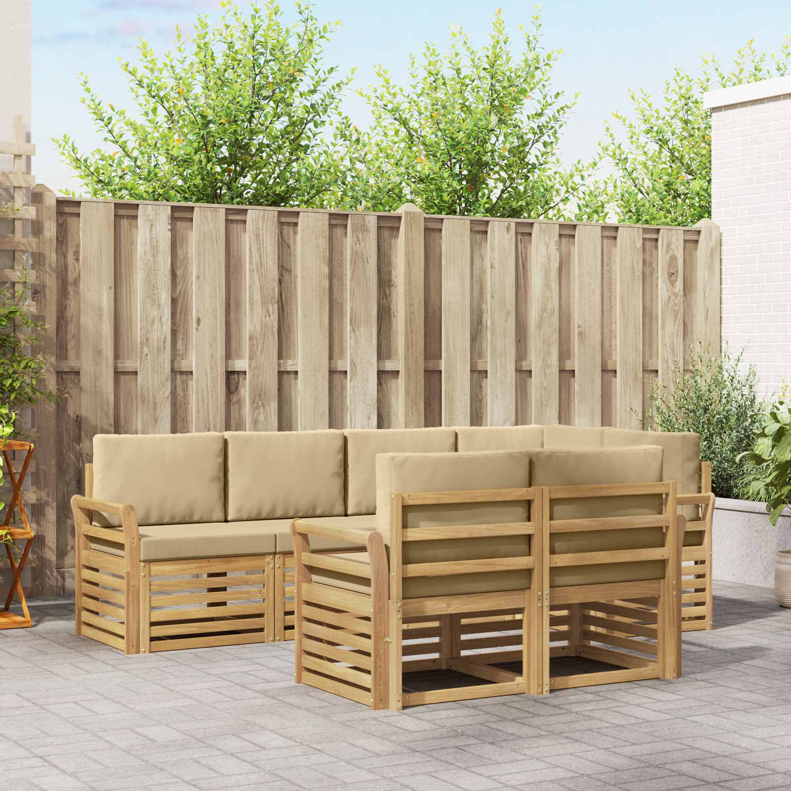 Buiten bankenset 7 pcs Wit en Beige 249 x 130,5 x 73 cm – afbeelding 1