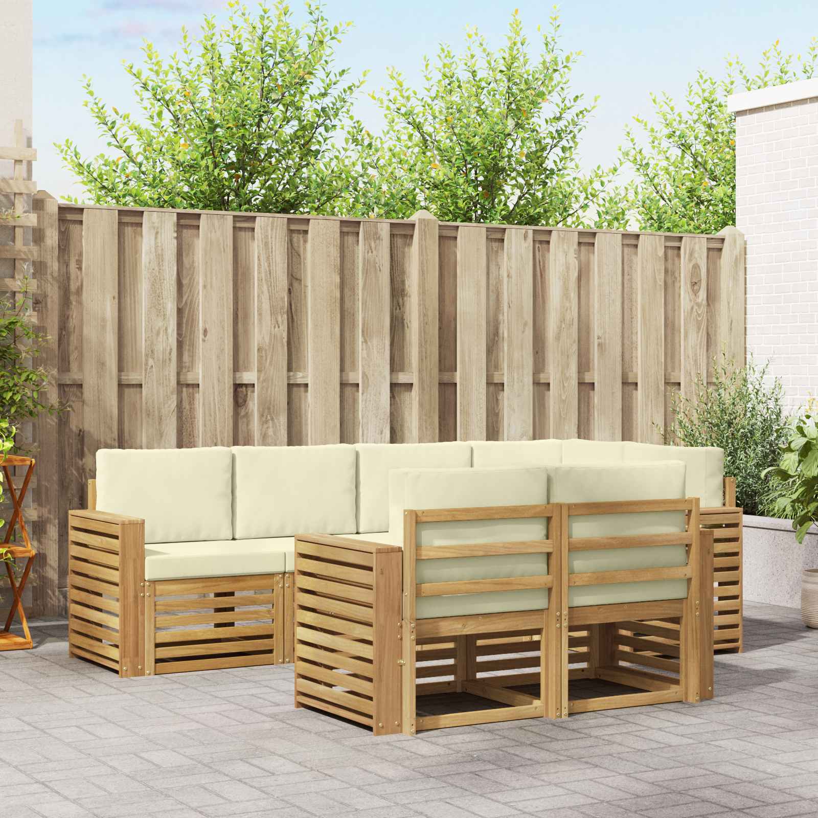 Buiten bankenset 7 pcs Wit en crèmekleurig 251 x 132,5 x 73 cm – afbeelding 1