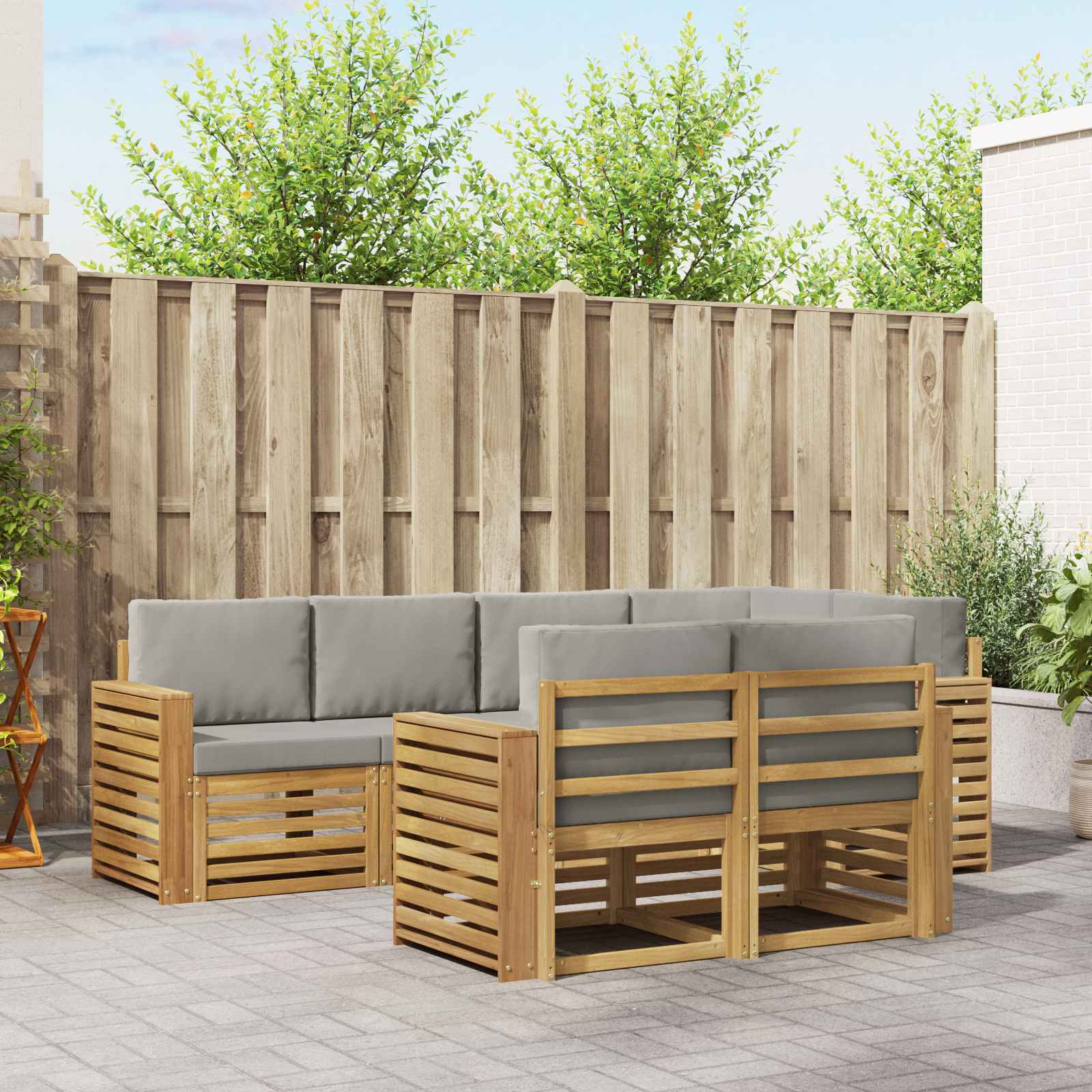 Buiten bankenset 7 pcs Wit en Lichtgrijs 251 x 132,5 x 73 cm – afbeelding 1