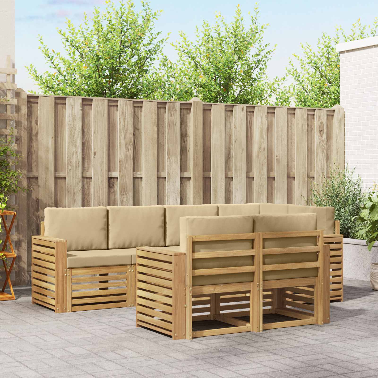 Buiten bankenset 7 pcs Wit en Beige 251 x 132,5 x 73 cm – afbeelding 1