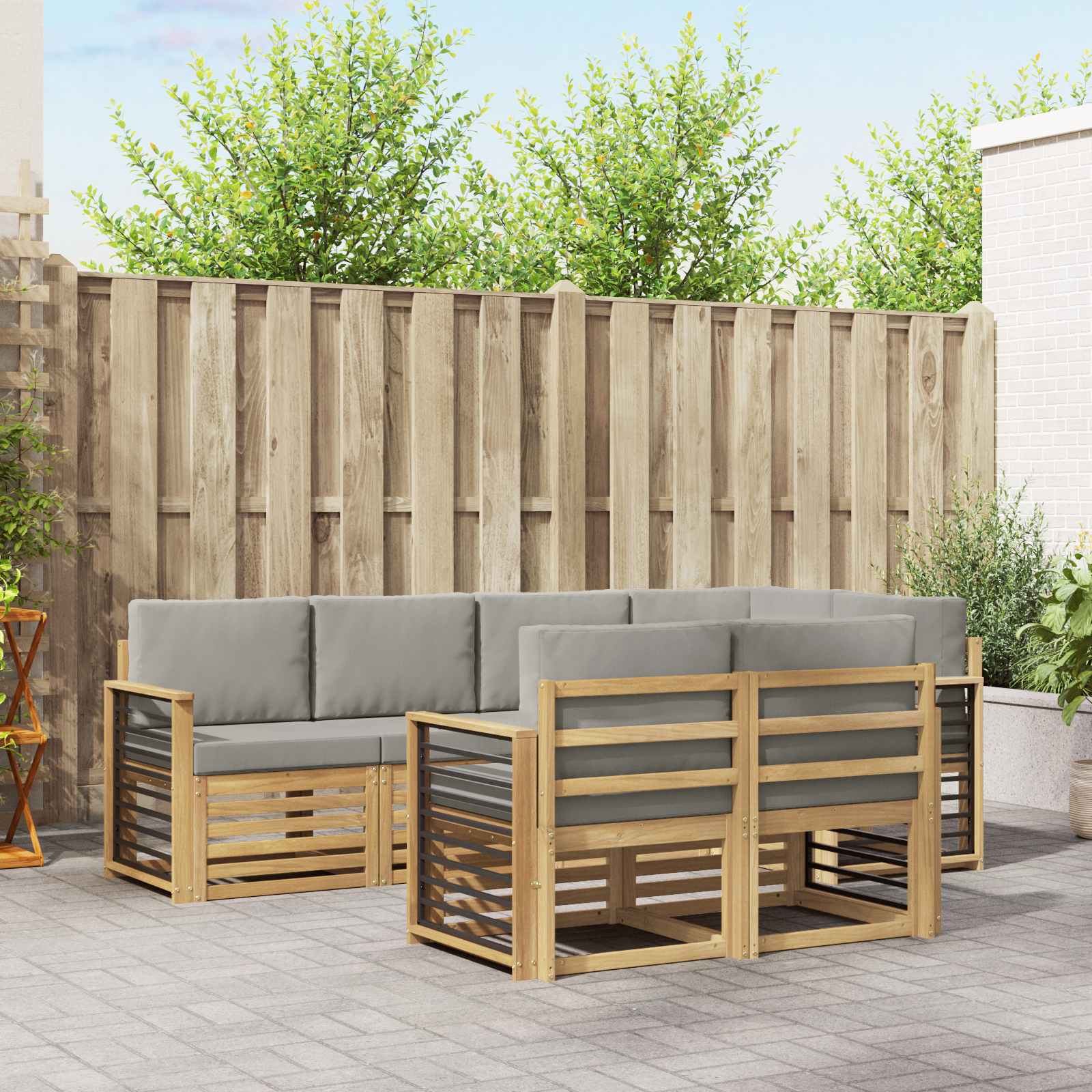 Buiten bankenset 7 pcs Wit en Lichtgrijs 247 x 128,5 x 73 cm – afbeelding 1