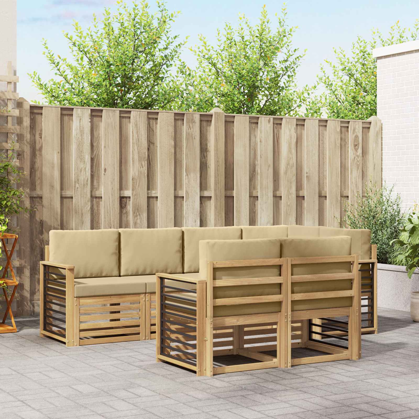 Buiten bankenset 7 pcs Wit en Beige 247 x 128,5 x 73 cm