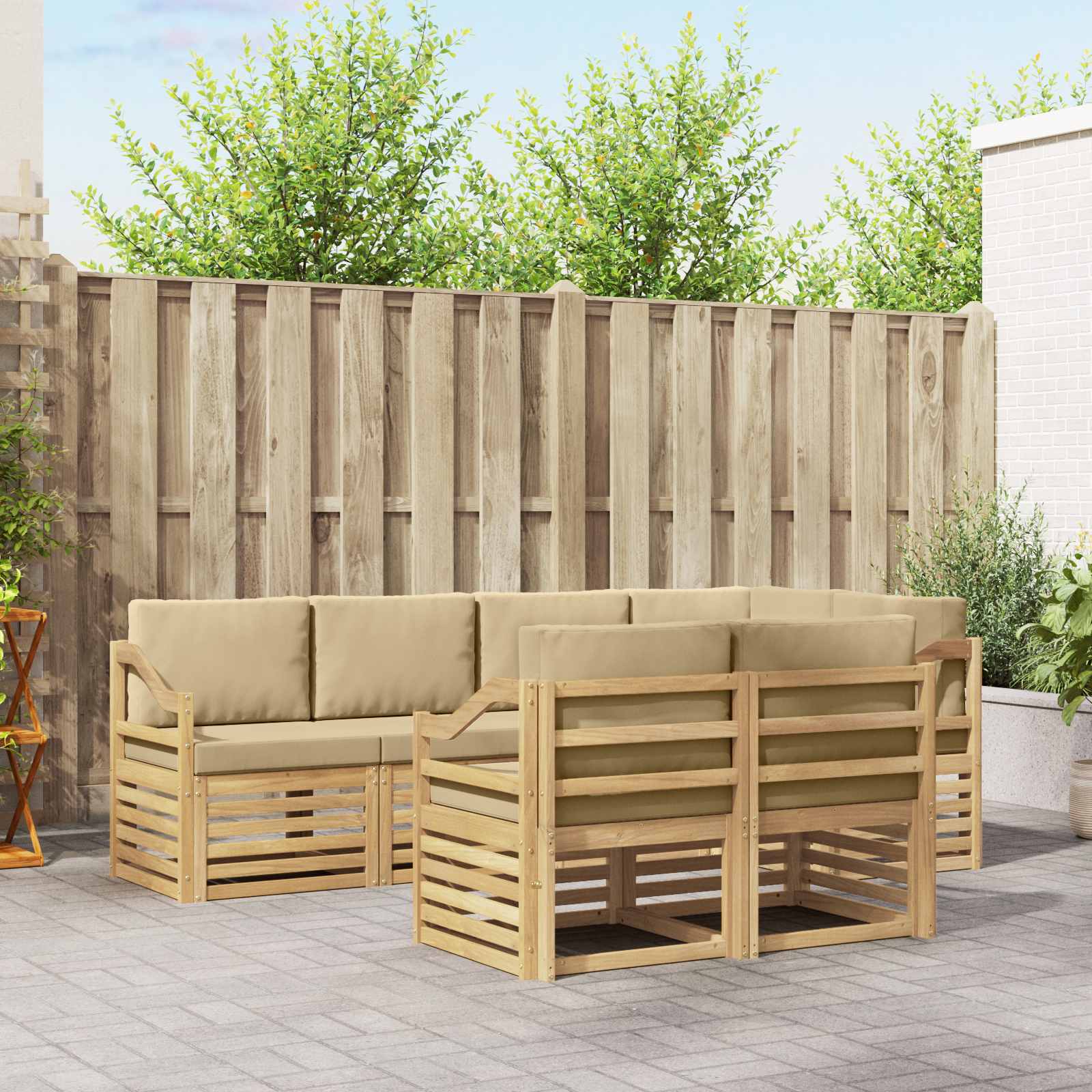 Buiten bankenset 7 pcs Wit en Beige 245 x 126,5 x 73 cm – afbeelding 1