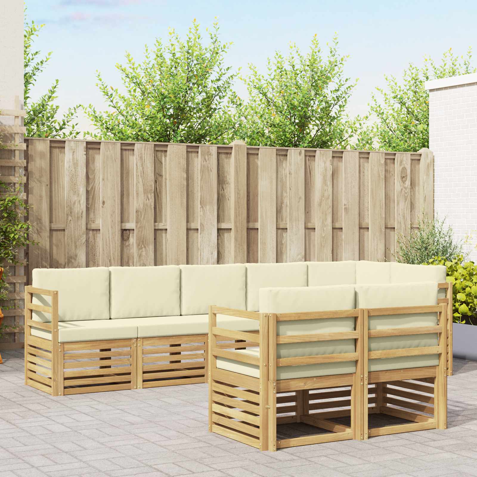 Sofa-Sets 8 pcs Wit en crèmekleurig Massief Acaciahout – afbeelding 1