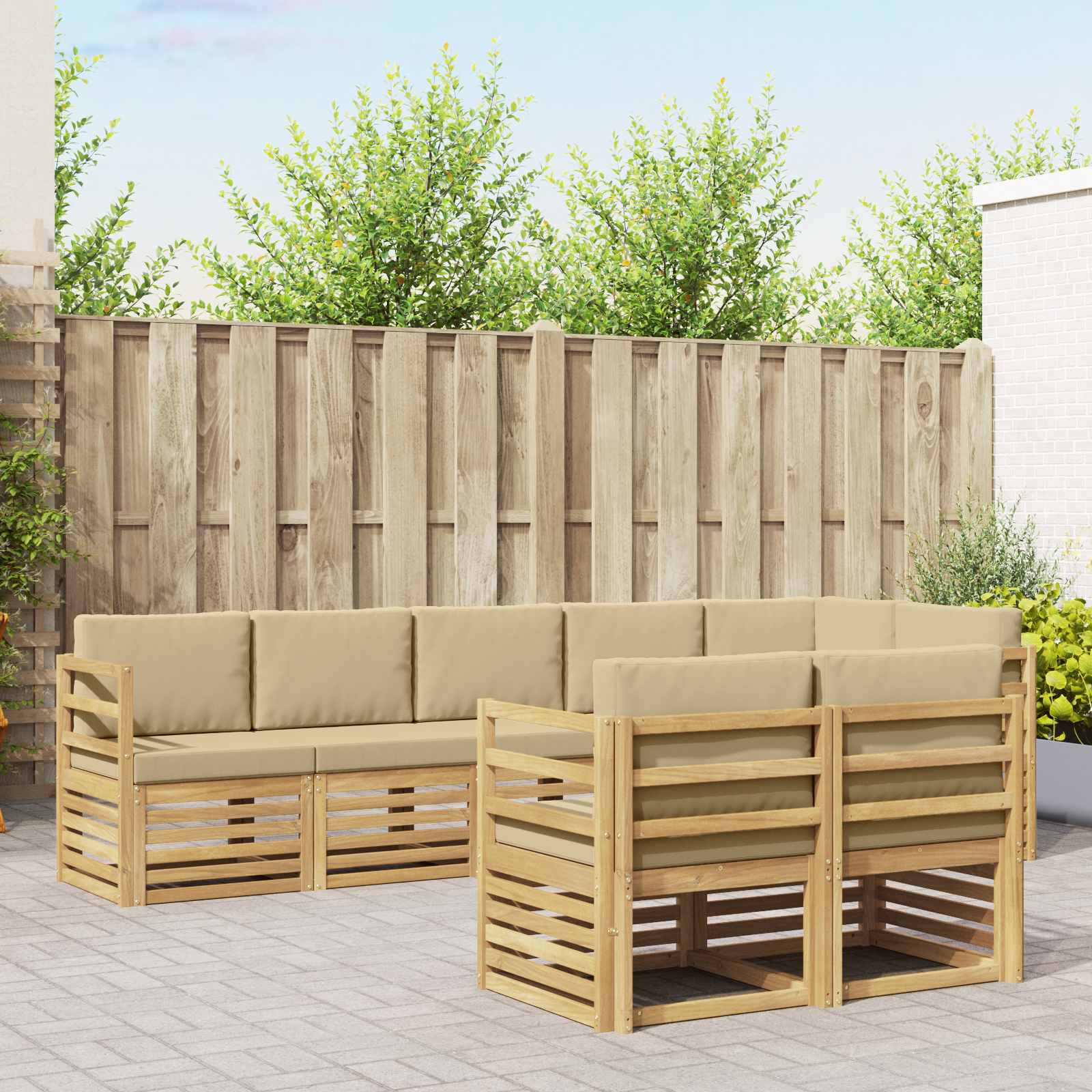 Buiten bankenset 8 pcs Wit en Beige 304 x 126,5 x 73 cm – afbeelding 1
