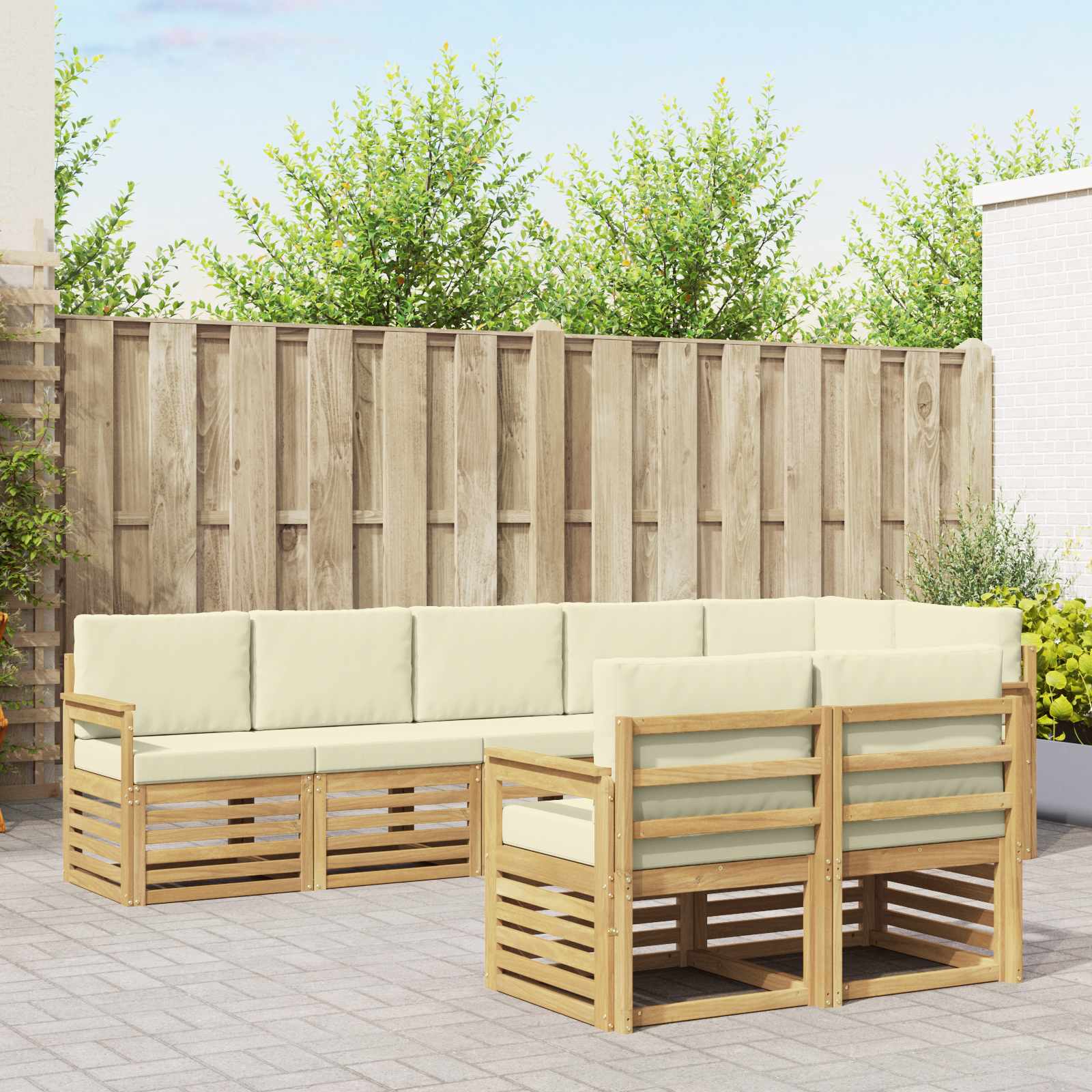 Buiten bankenset 8 pcs Wit en crèmekleurig 306 x 128,5 x 73 cm – afbeelding 1