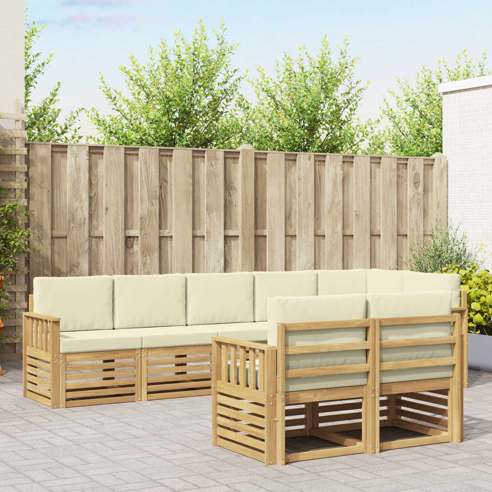 Buiten bankenset 8 pcs Wit en crèmekleurig 306 x 128,5 x 73 cm – afbeelding 1