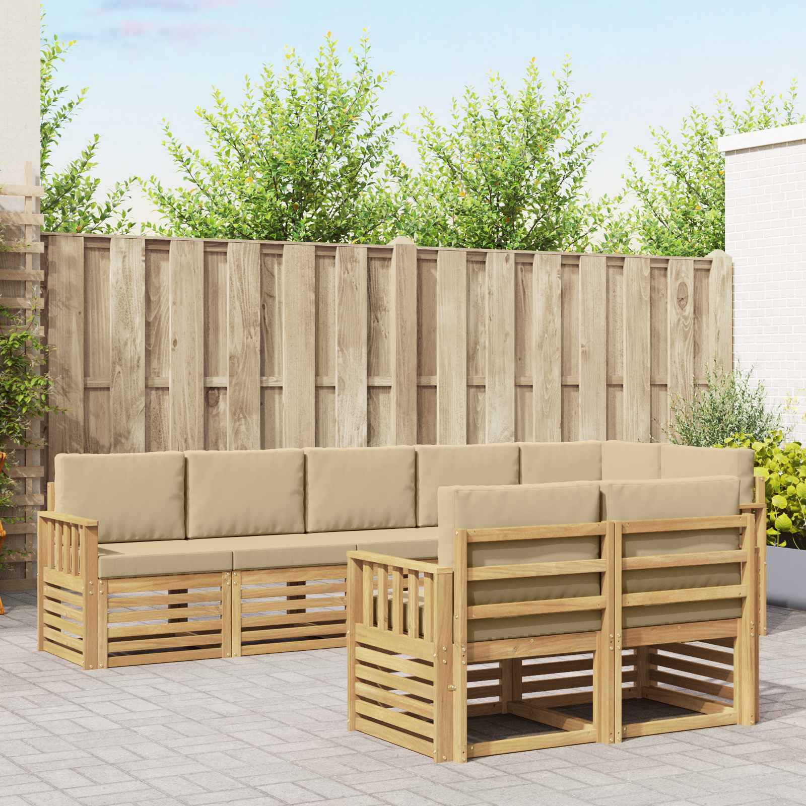 Buiten bankenset 8 pcs Wit en Beige 306 x 128,5 x 73 cm – afbeelding 1