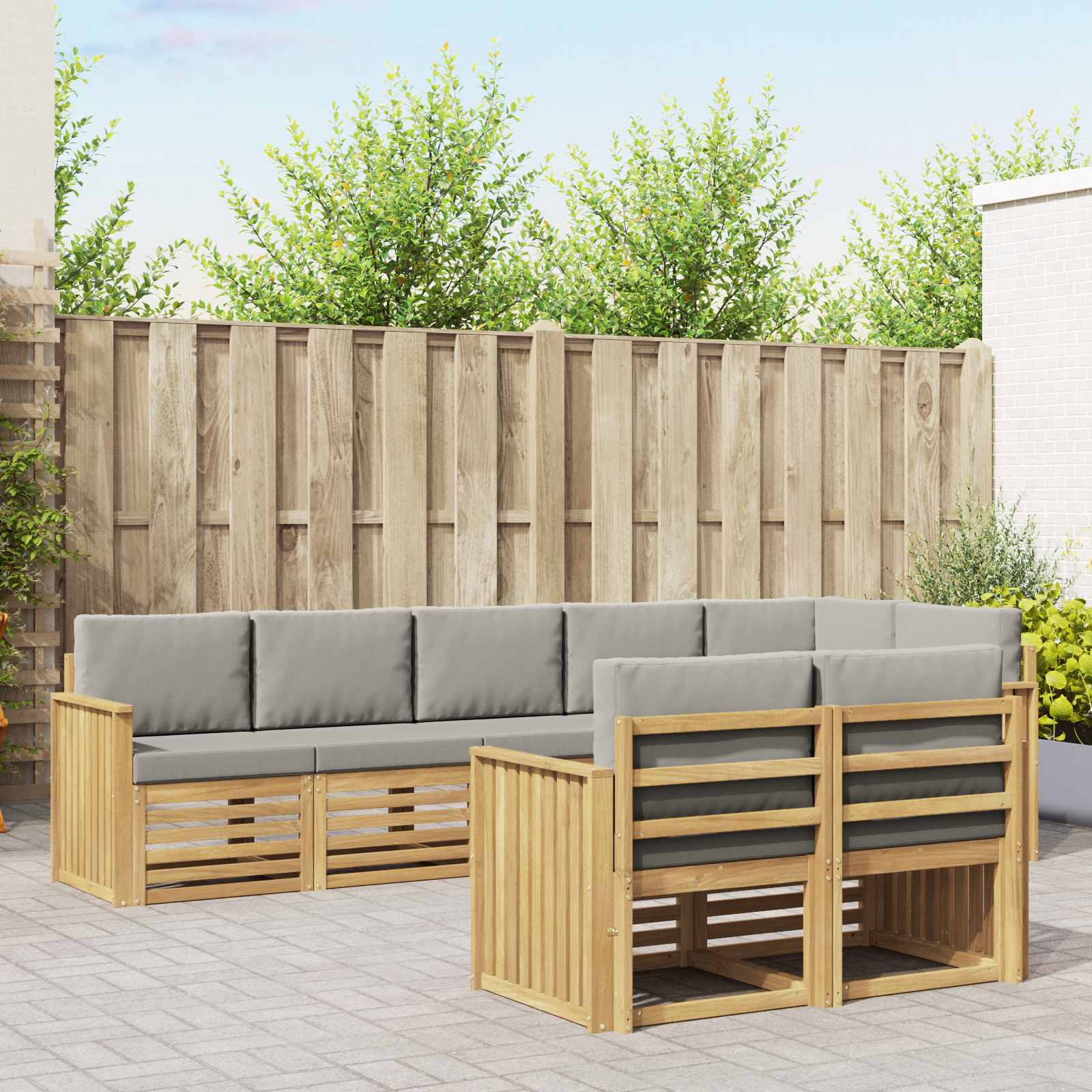 Buiten bankenset 8 pcs Wit en Lichtgrijs 306 x 128,5 x 73 cm