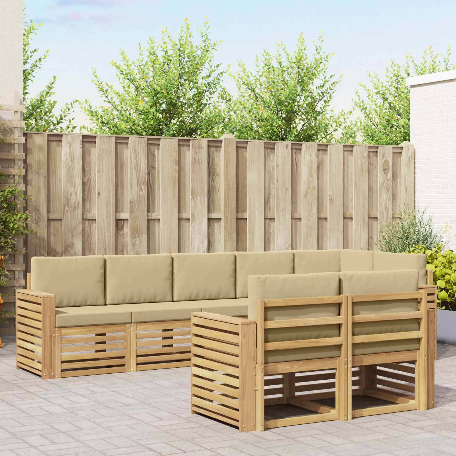 Buiten bankenset 8 pcs Wit en Beige 310 x 132,5 x 73 cm – afbeelding 1