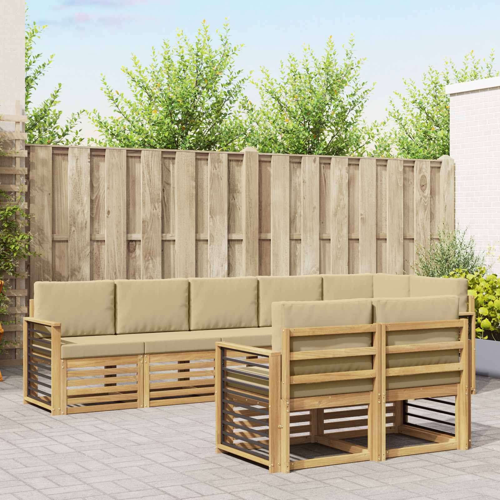 Buiten bankenset 8 pcs Wit en Beige 306 x 128,5 x 73 cm