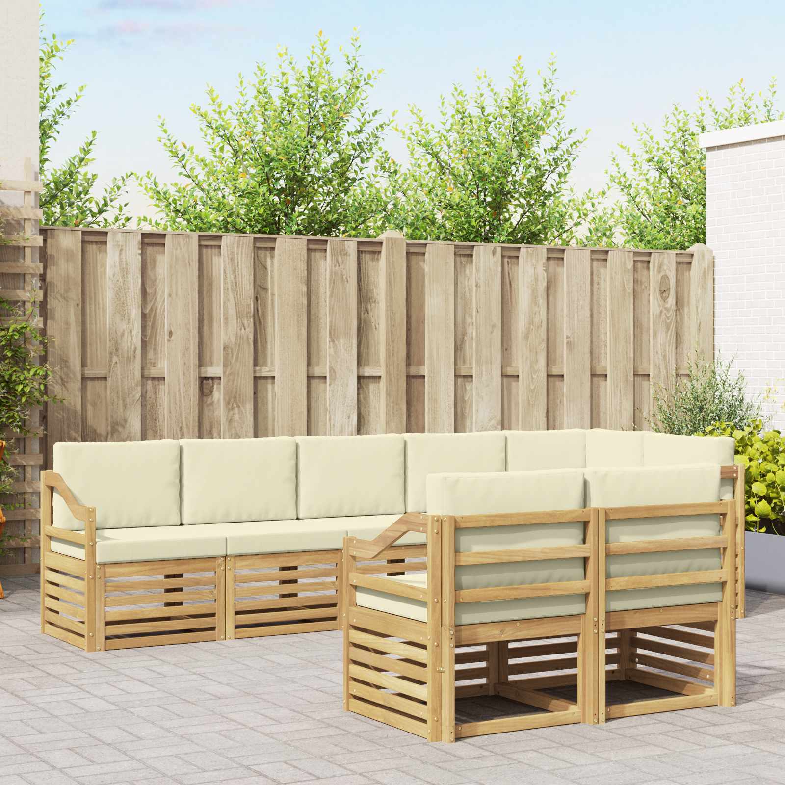 Sofa-Sets 8 pcs Wit en crèmekleurig Massief Acaciahout