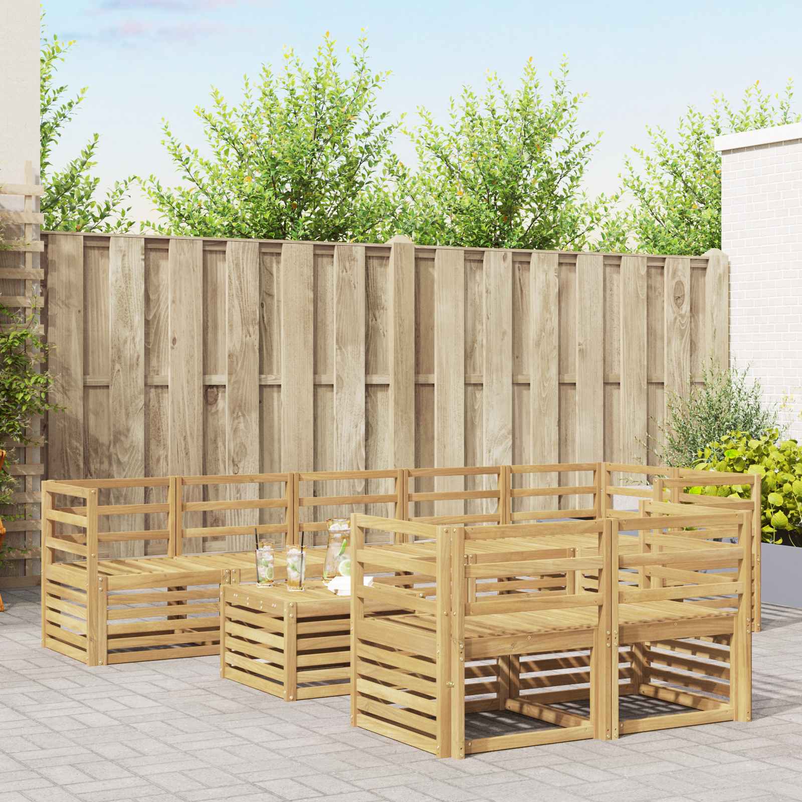 Buiten bankenset 9 pcs Wit 59 x 59 x 37 cm Massief Acaciahout – afbeelding 1