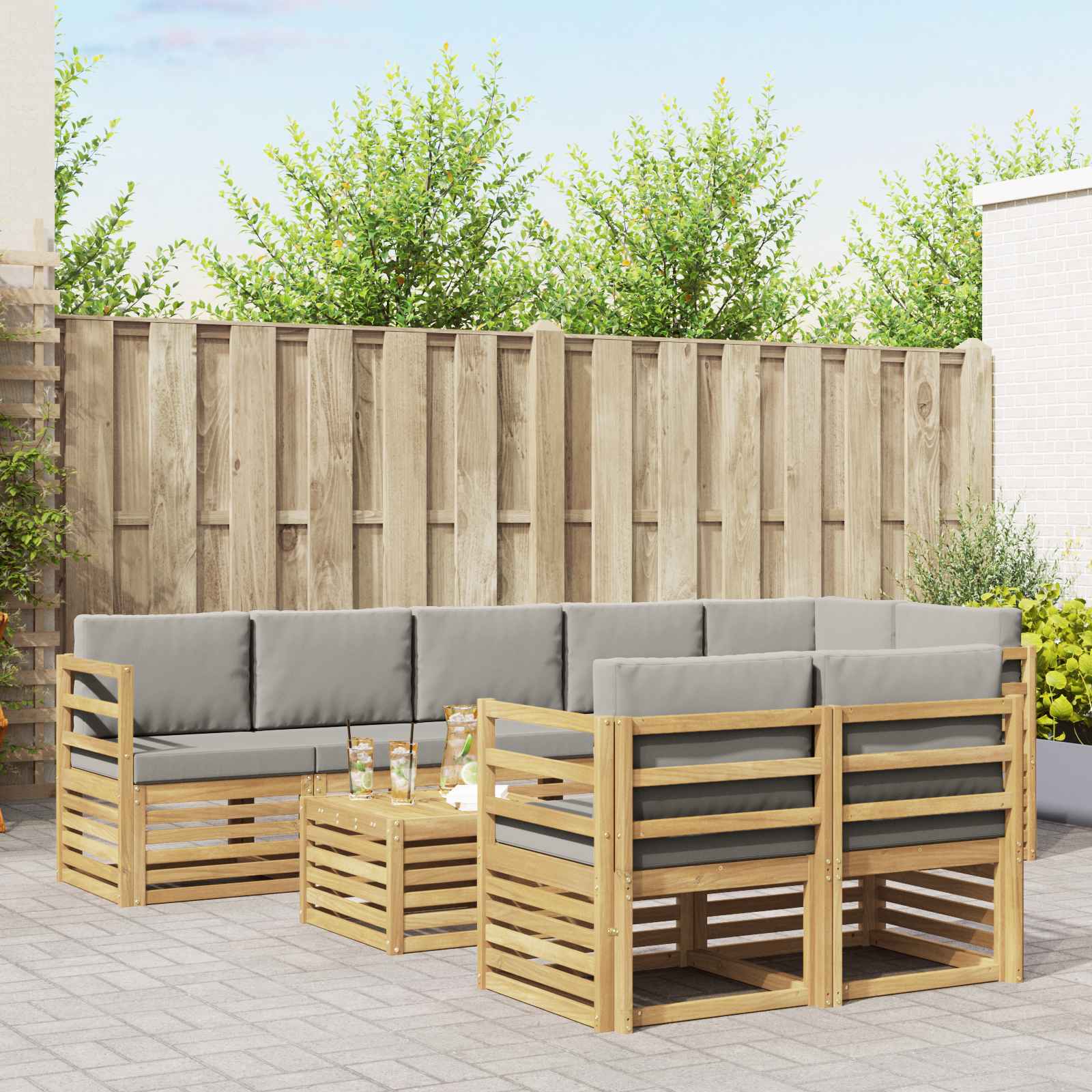 Buiten bankenset 9 pcs Wit en Lichtgrijs 59 x 59 x 37 cm