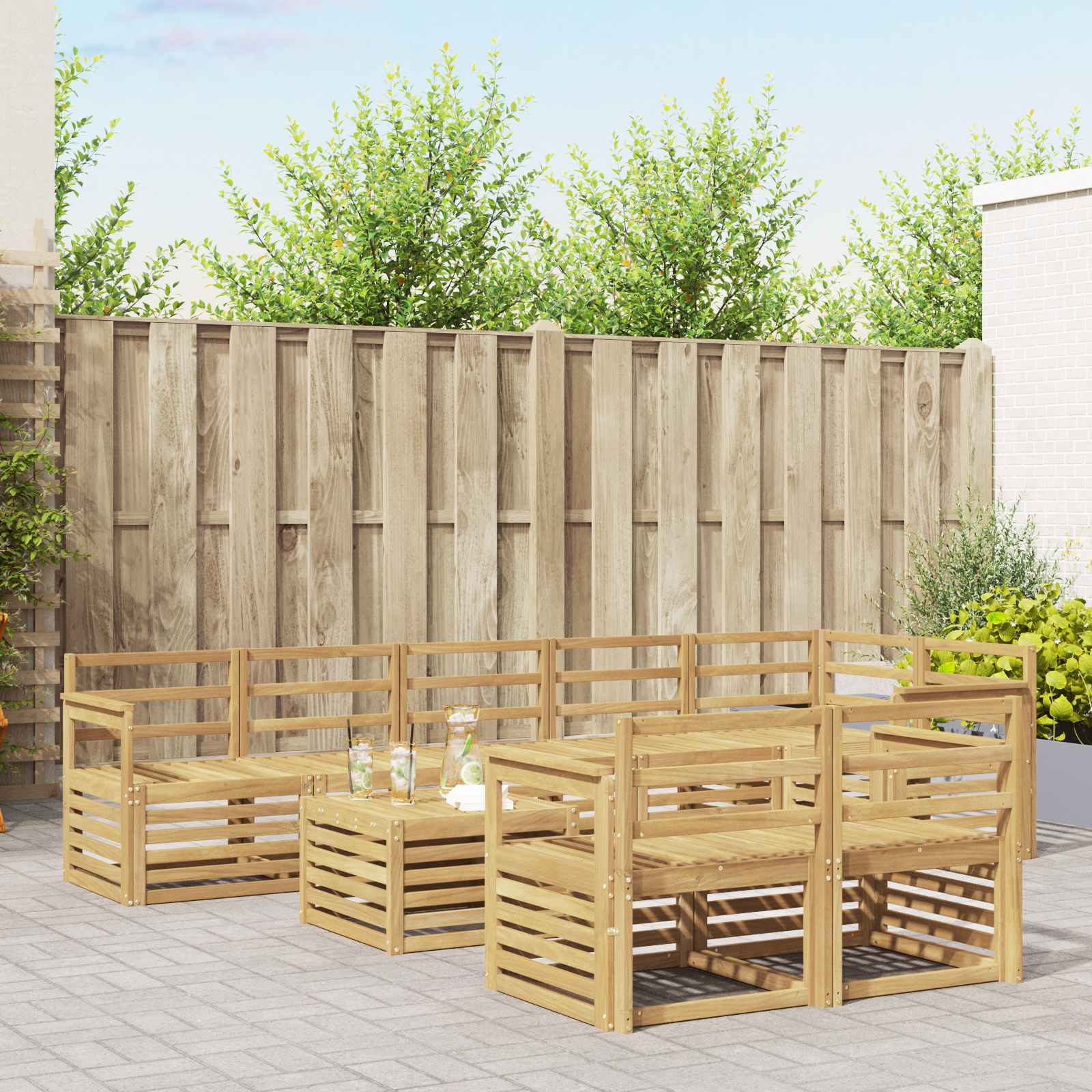 Buiten bankenset 9 pcs Wit 59 x 59 x 37 cm Massief Acaciahout