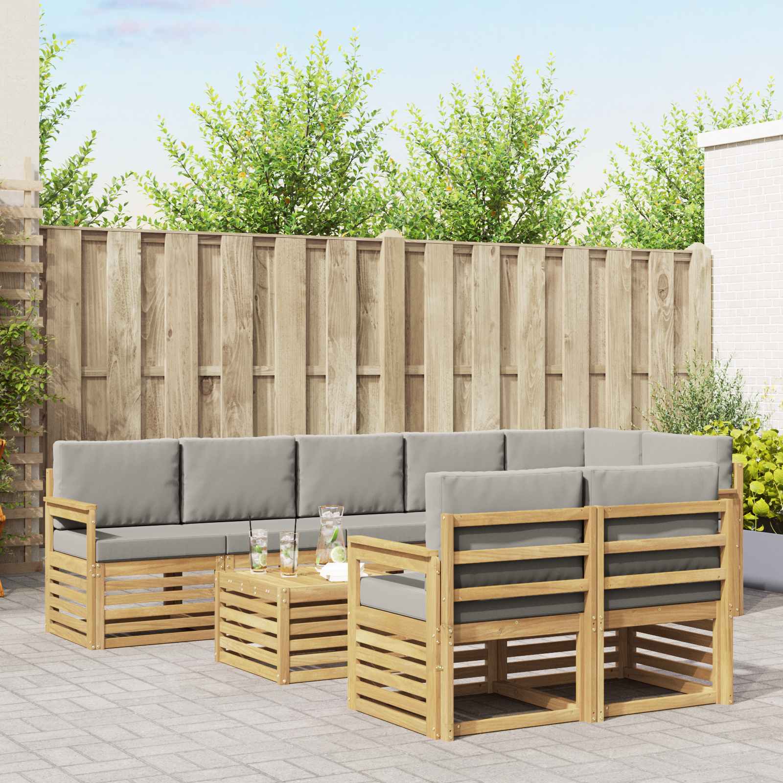 Buiten bankenset 8 pcs Wit en Lichtgrijs 59 x 59 x 37 cm