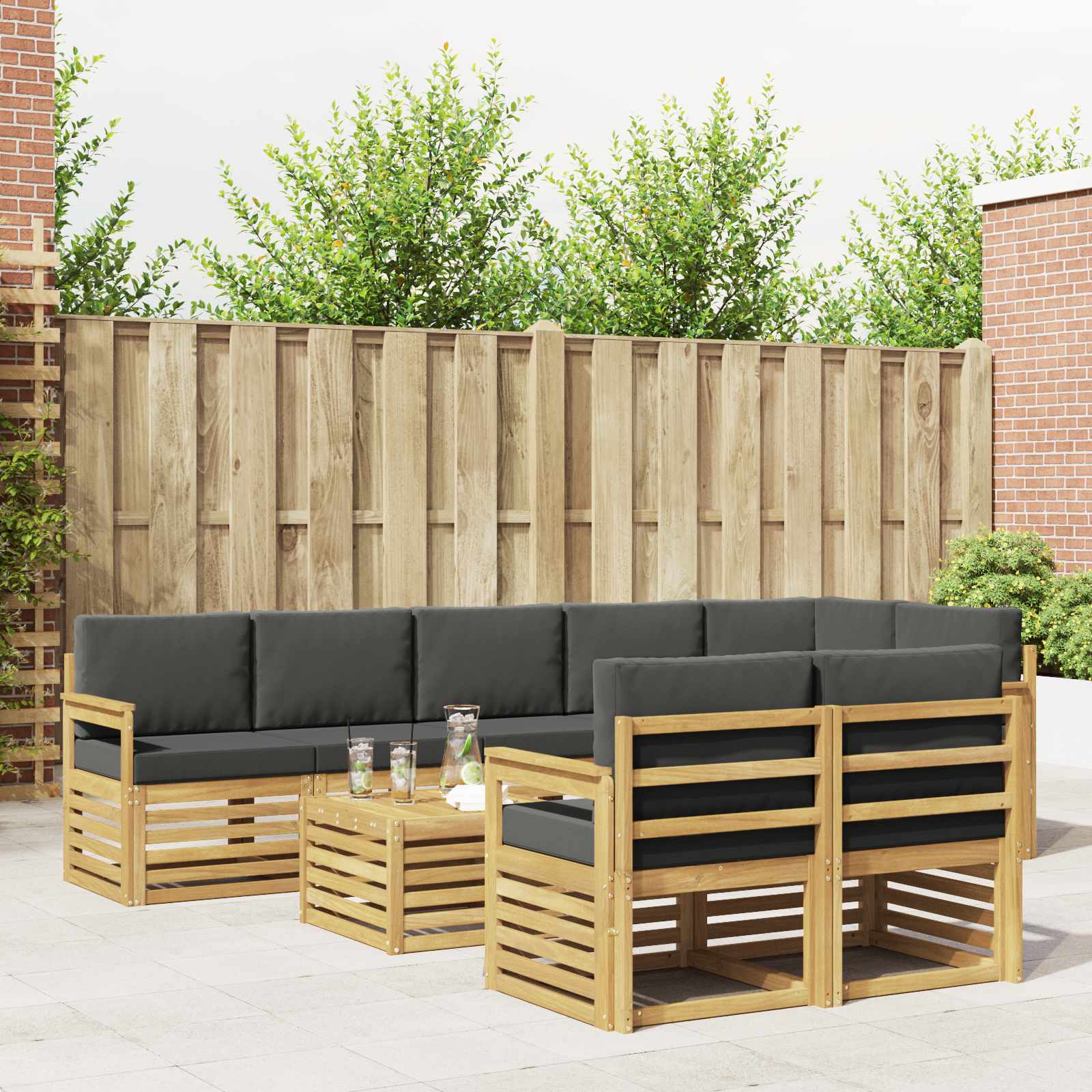 Buiten bankenset 8 pcs Wit en antracietkleurig 59 x 59 x 37 cm – afbeelding 1