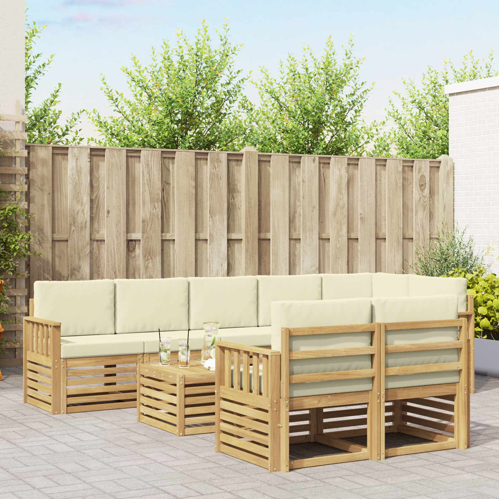 Buiten bankenset 8 pcs Wit en crèmekleurig 59 x 59 x 37 cm