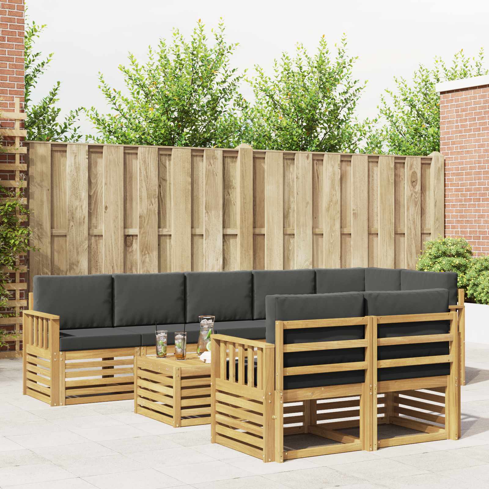 Buiten bankenset 8 pcs Wit en antracietkleurig 59 x 59 x 37 cm – afbeelding 1