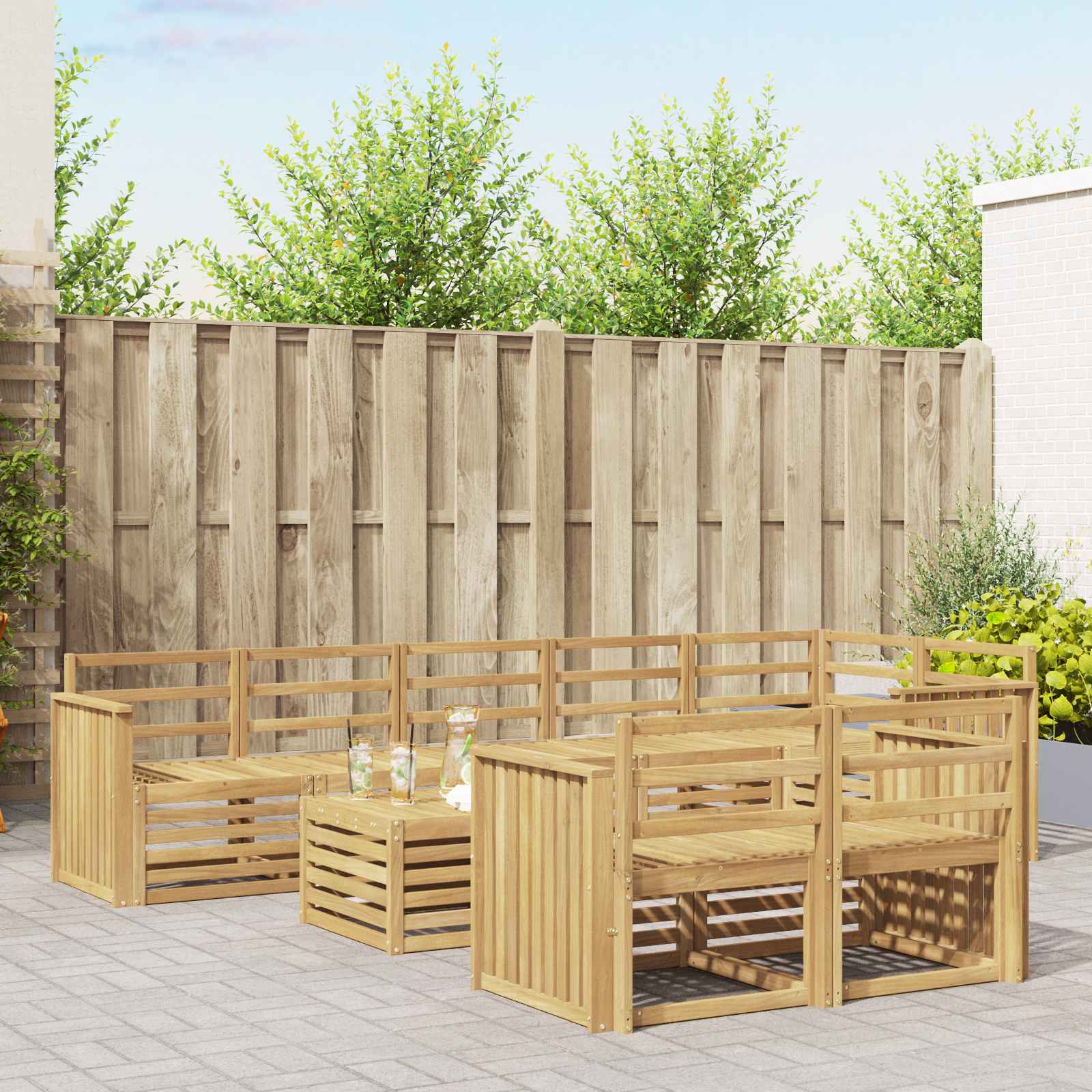 Buiten bankenset 9 pcs Wit 59 x 59 x 37 cm Massief Acaciahout – afbeelding 1
