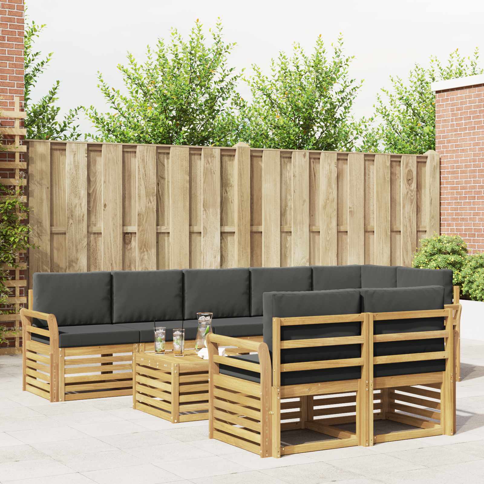 Buiten bankenset 9 pcs Wit en antracietkleurig 59 x 59 x 37 cm – afbeelding 1